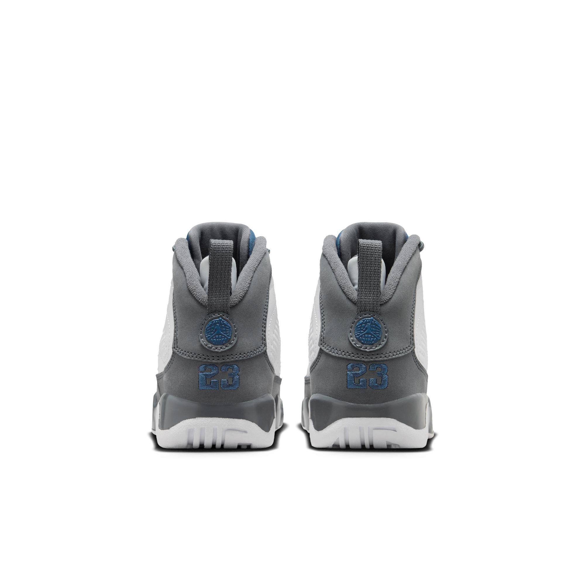 Jordan 9 Retro "Flint Grey" Preschool Kids' Shoe - WHITE/FRENCH BLUE/FLINT GREY Thumbnail View 9