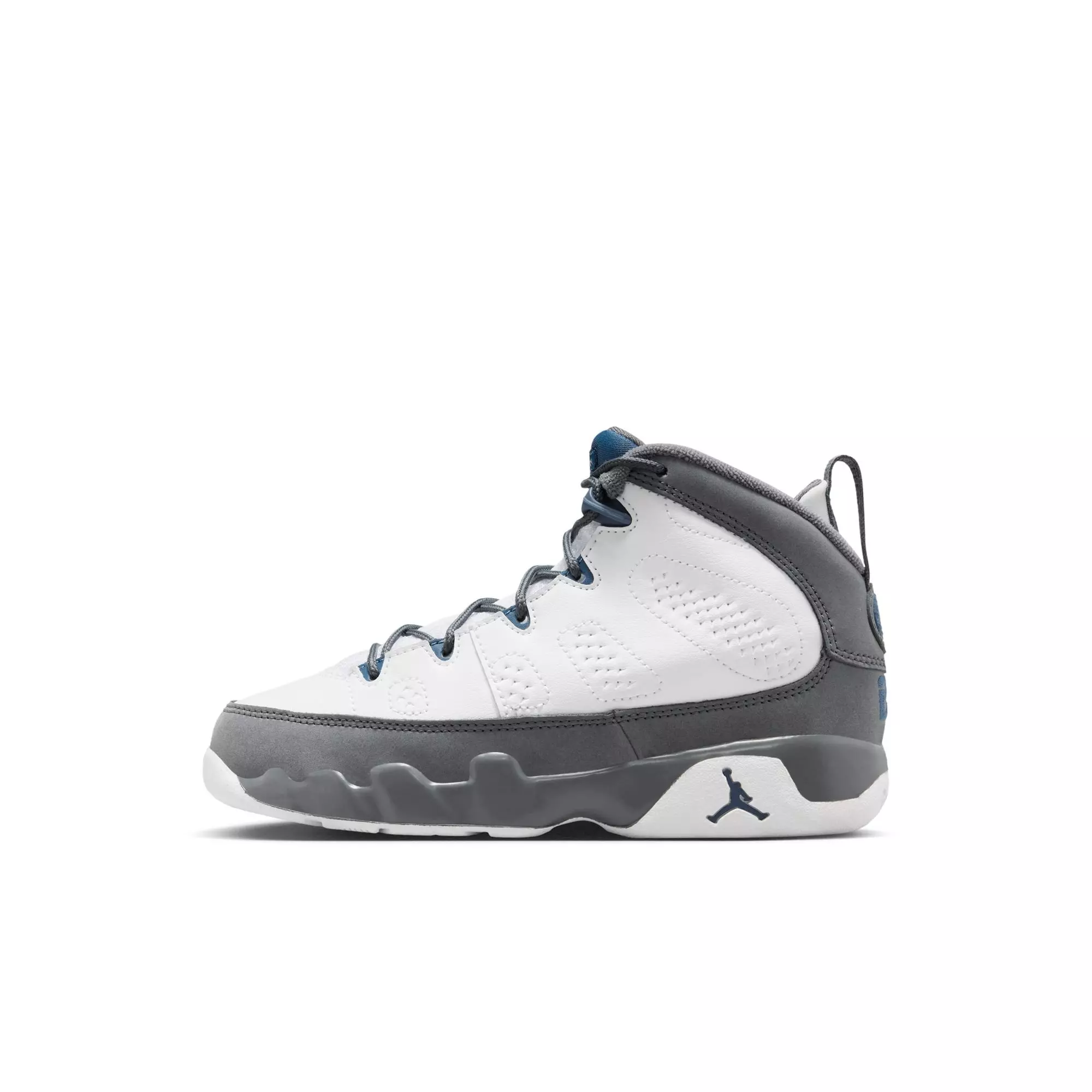 Jordan 9 Retro "Flint Grey" Preschool Kids' Shoe - WHITE/FRENCH BLUE/FLINT GREY