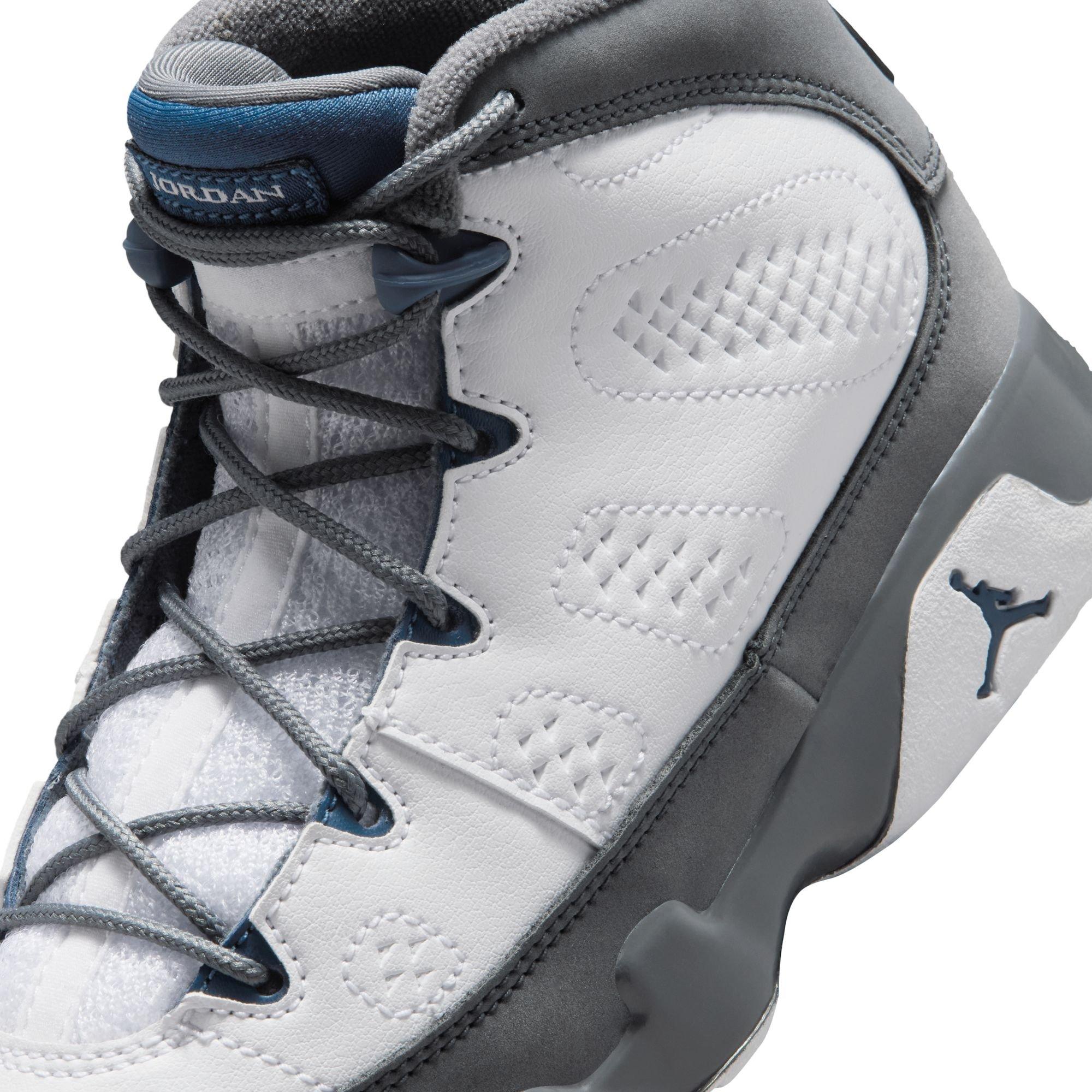 Jordan 9 Retro "Flint Grey" Preschool Kids' Shoe - WHITE/FRENCH BLUE/FLINT GREY Thumbnail View 5