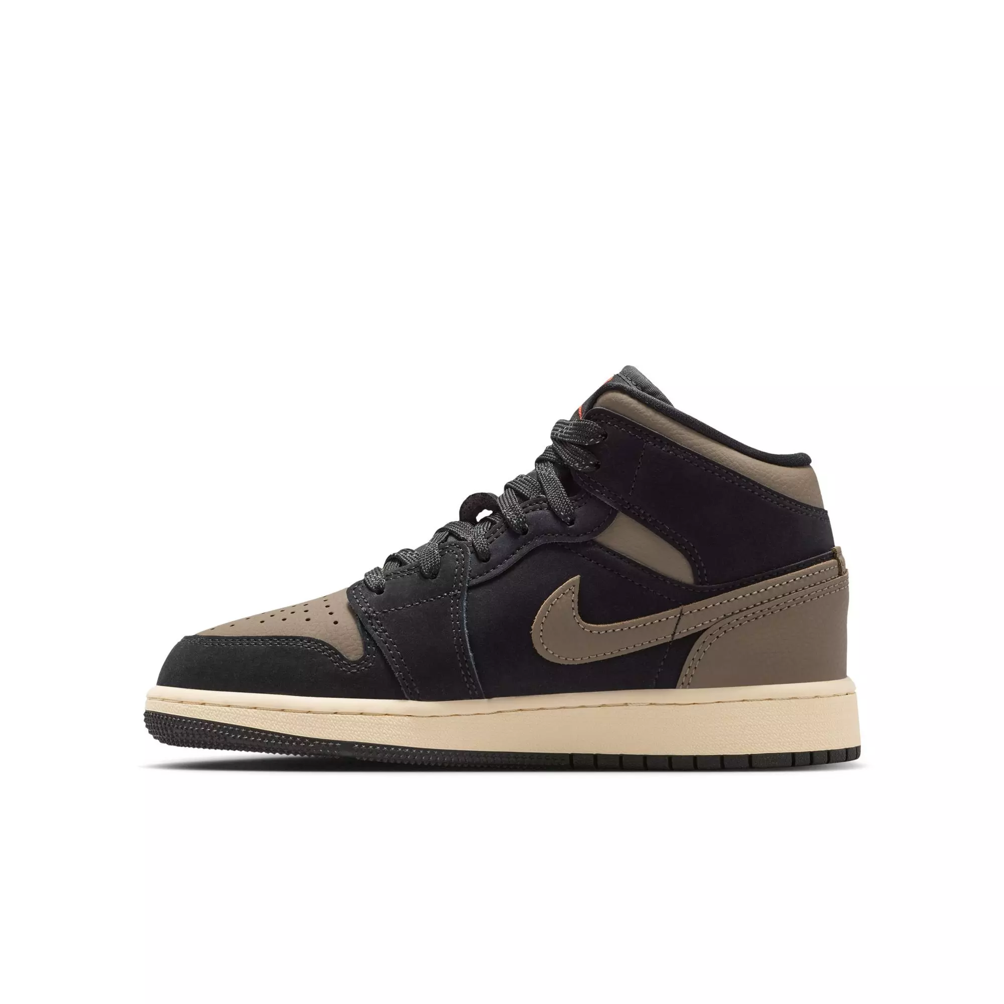 Jordan 1 Mid SE "Black/Olive Grey/Lt Wild Mango/Muslin" Grade School Boys' Shoe - BLACK/OLIVE