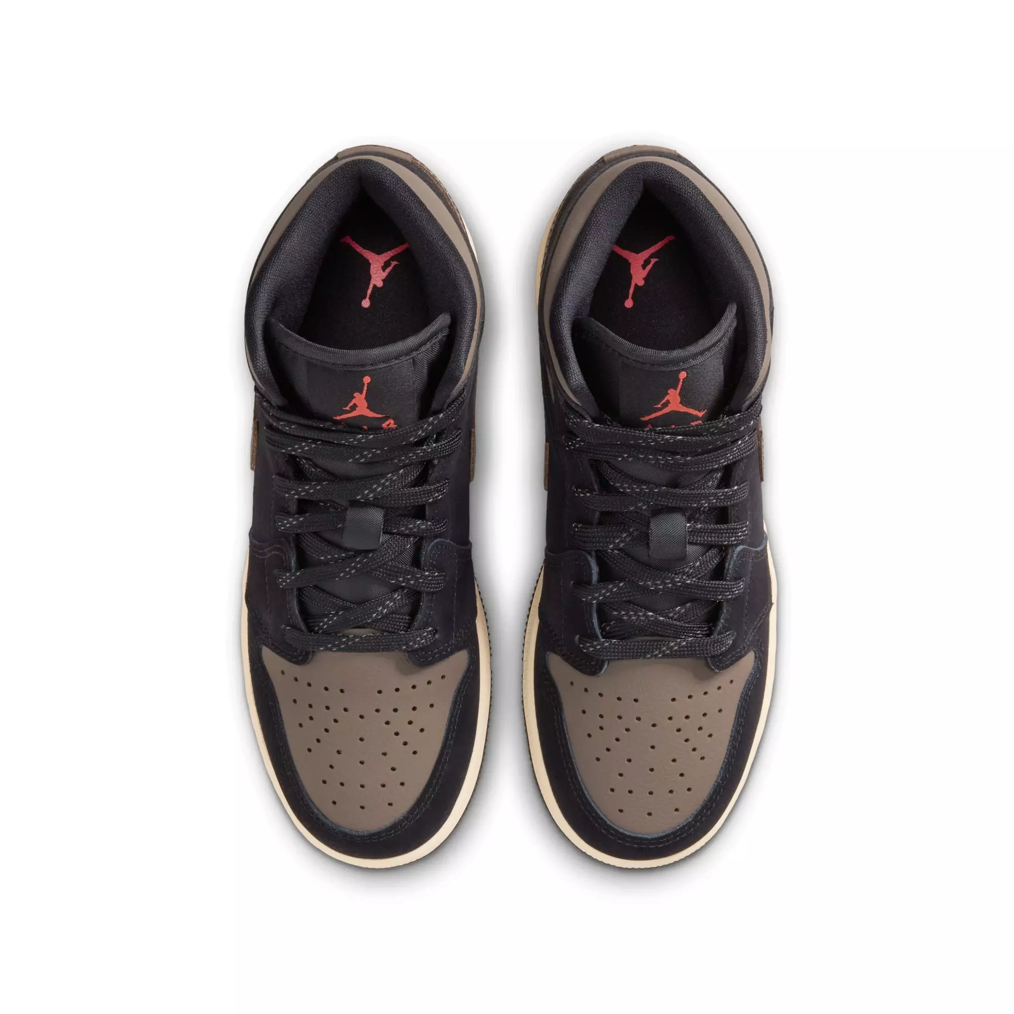 Jordan 1 Mid SE "Black/Olive Grey/Lt Wild Mango/Muslin" Grade School Boys' Shoe - BLACK/OLIVE