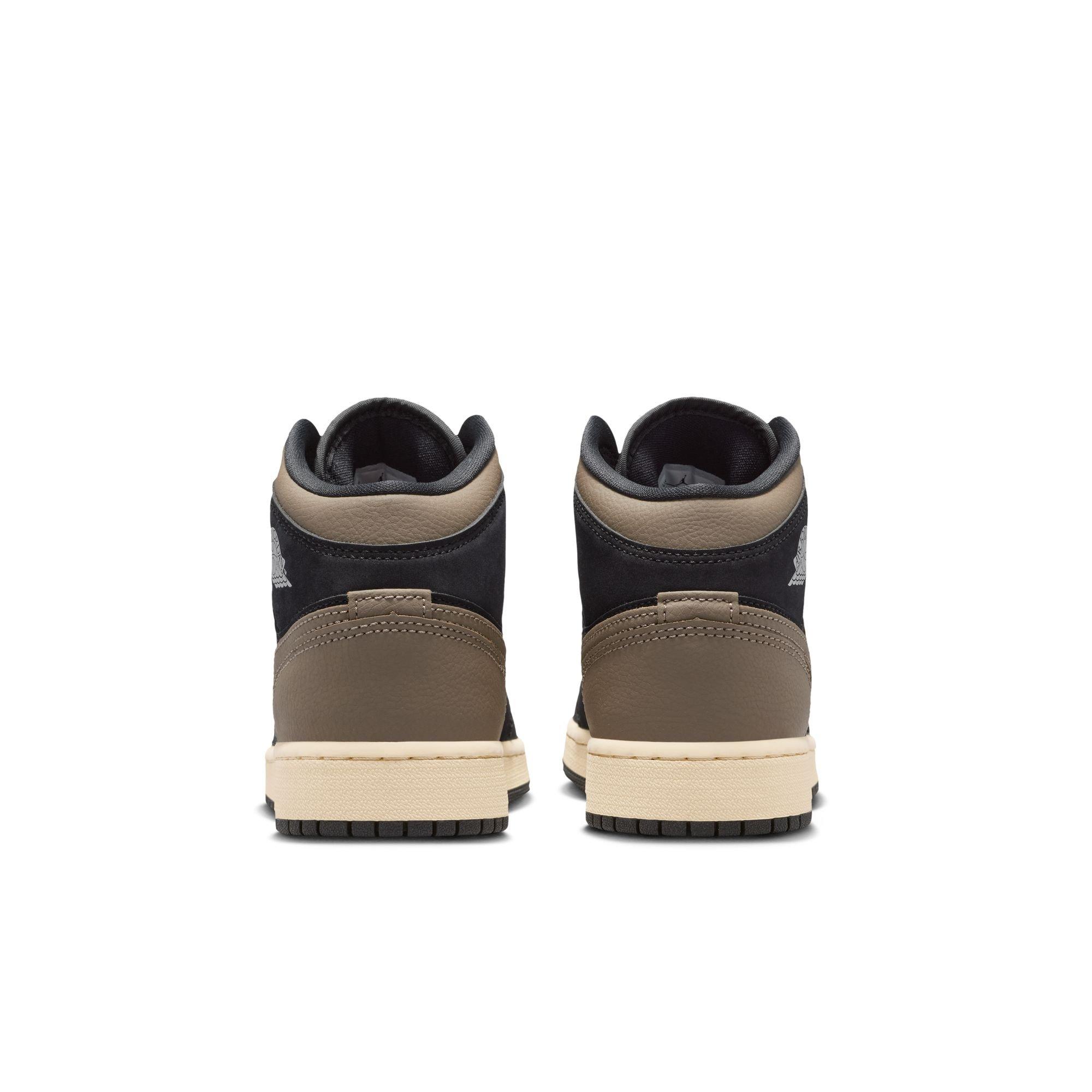 Jordan 1 Mid SE "Black/Olive Grey/Lt Wild Mango/Muslin" Grade School Boys' Shoe - BLACK/OLIVE Thumbnail View 7