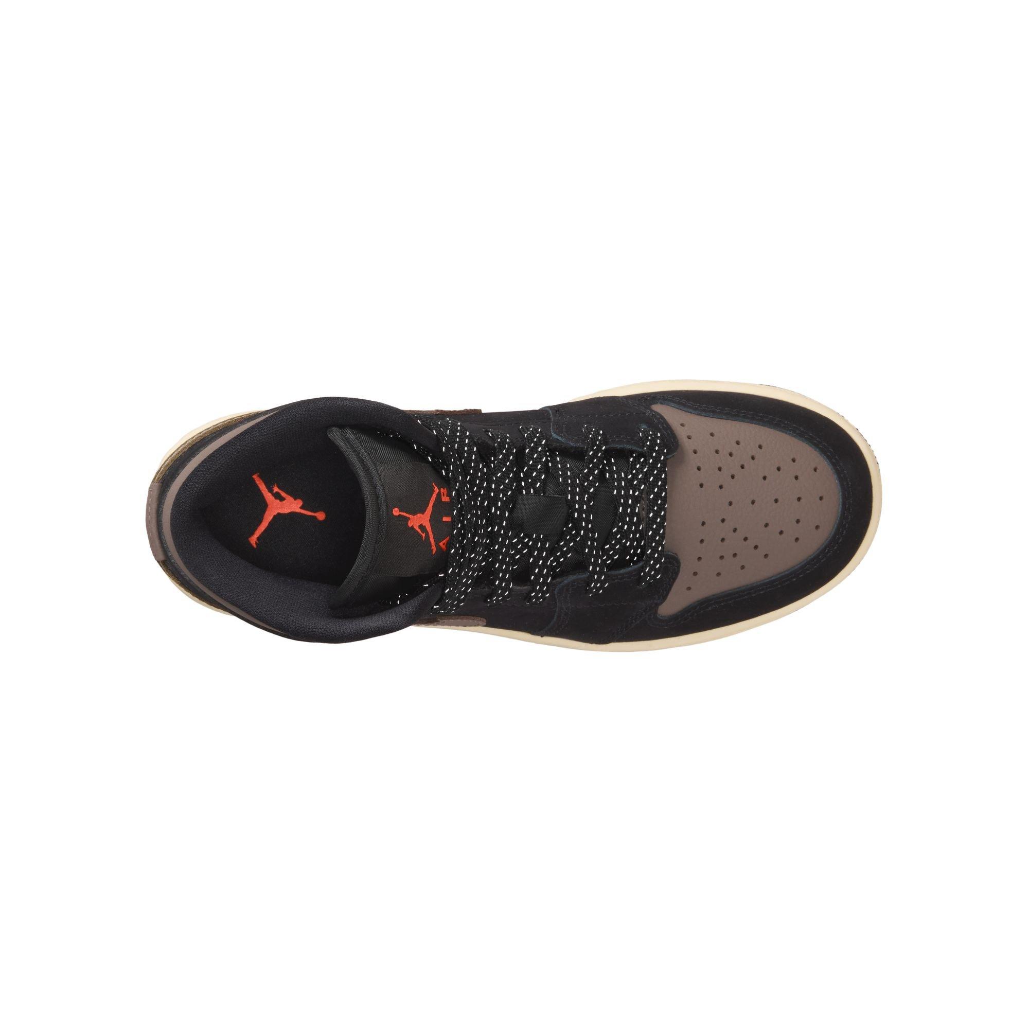 Jordan 1 Mid SE "Black/Olive Grey/Lt Wild Mango/Muslin" Grade School Boys' Shoe - BLACK/OLIVE Thumbnail View 8