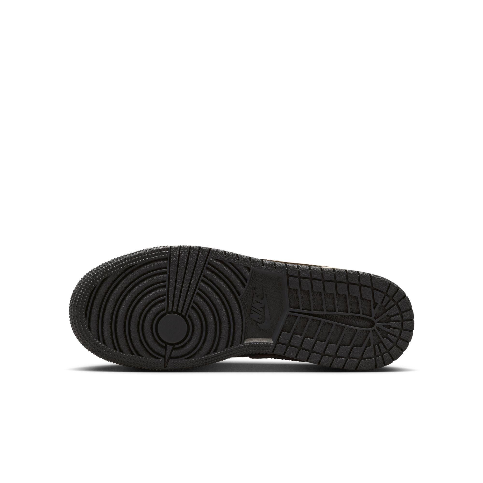 Jordan 1 Mid SE "Black/Olive Grey/Lt Wild Mango/Muslin" Grade School Boys' Shoe - BLACK/OLIVE Thumbnail View 9