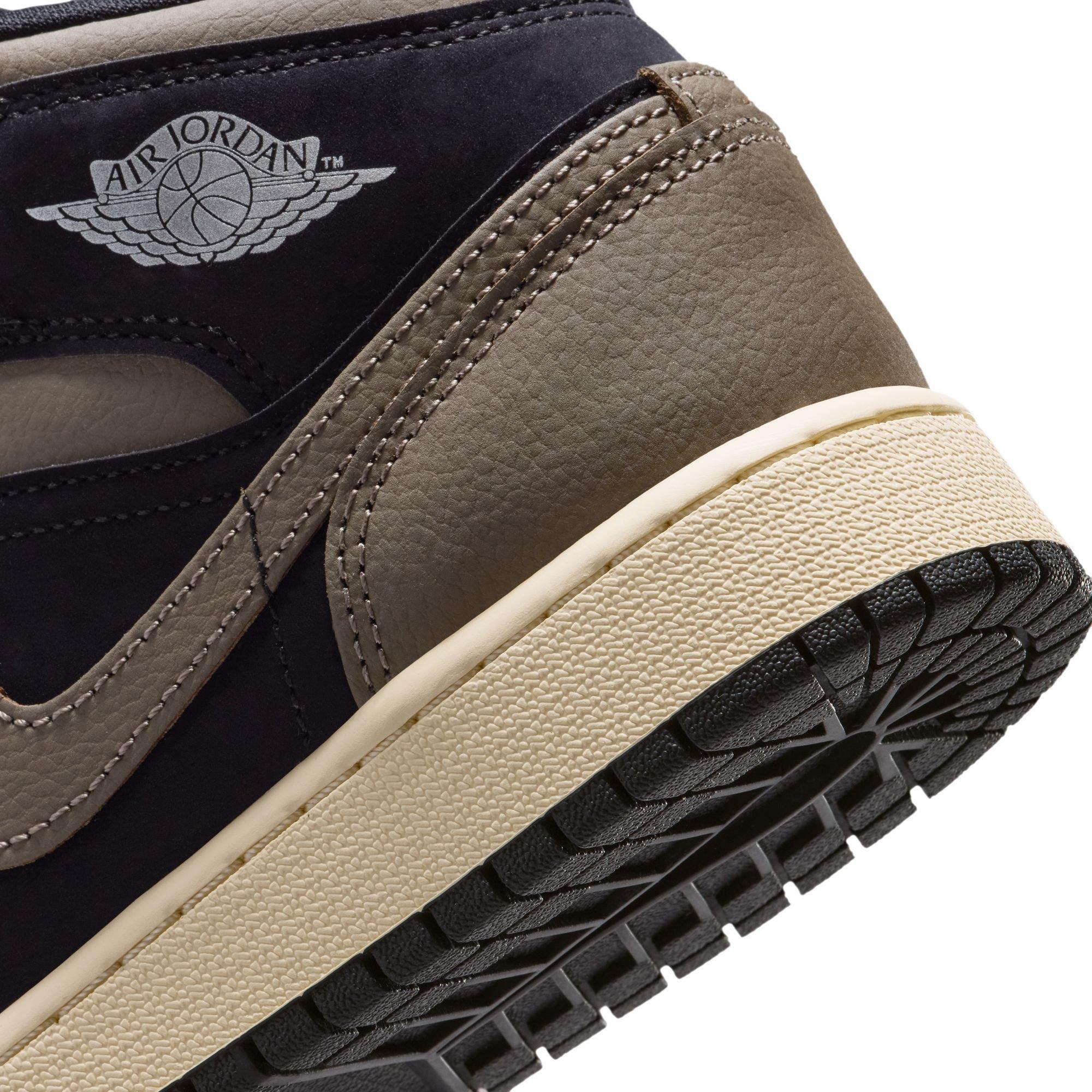 Jordan 1 Mid SE "Black/Olive Grey/Lt Wild Mango/Muslin" Grade School Boys' Shoe - BLACK/OLIVE Thumbnail View 11