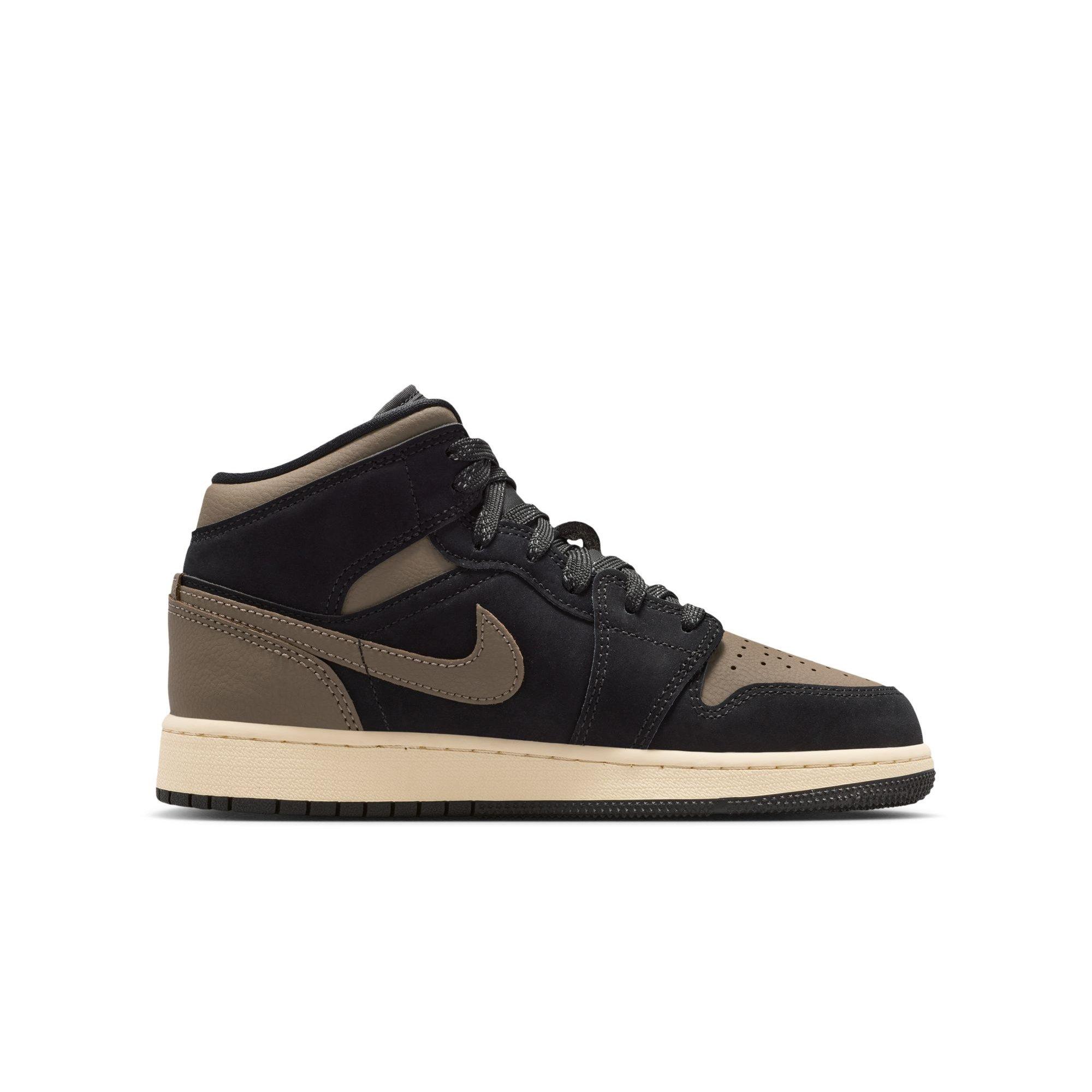 Jordan 1 Mid SE "Black/Olive Grey/Lt Wild Mango/Muslin" Grade School Boys' Shoe - BLACK/OLIVE Thumbnail View 2