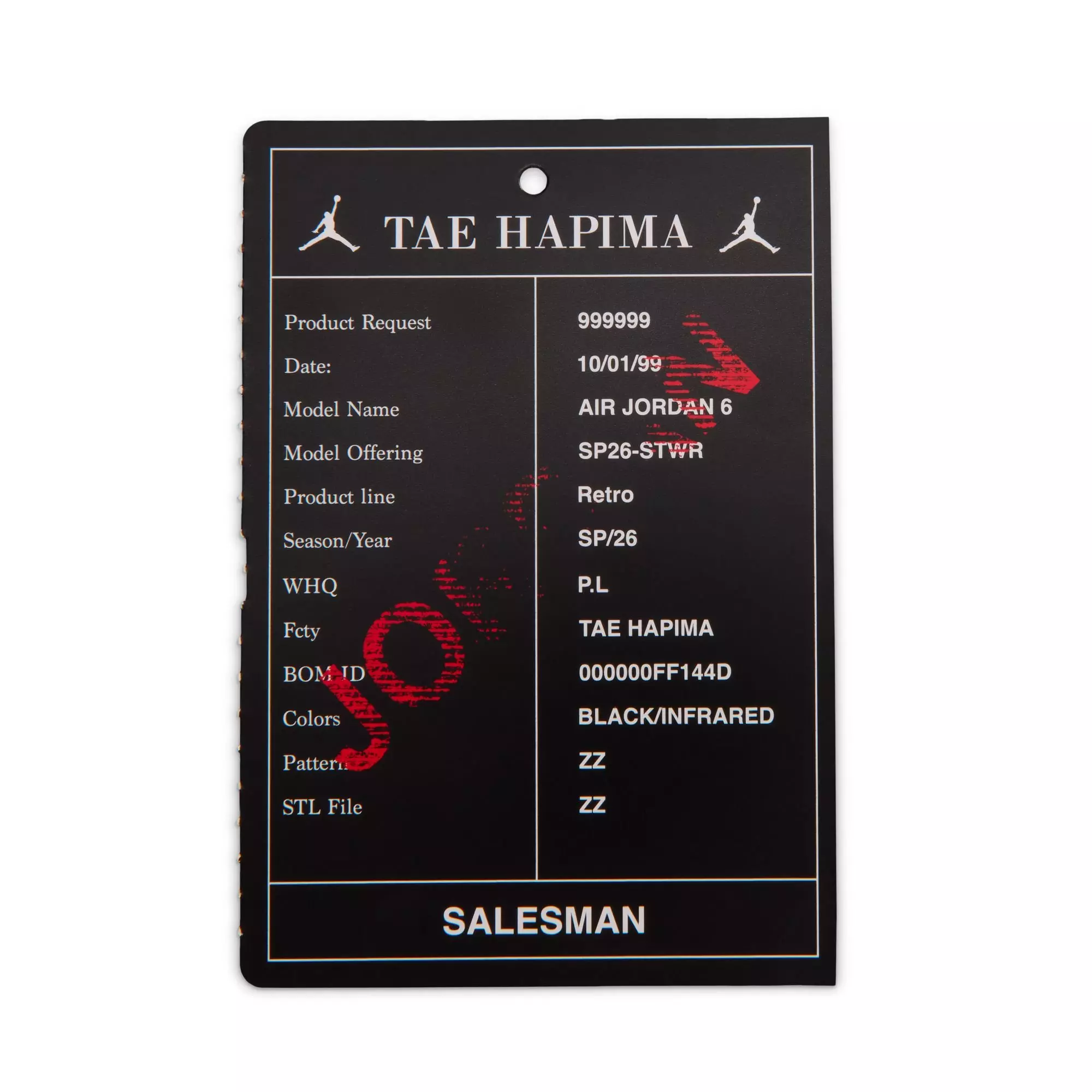 Jordan 6 Retro "Infrared Salesman" Grade School Kids' Shoe - BLACK/CRIMSON