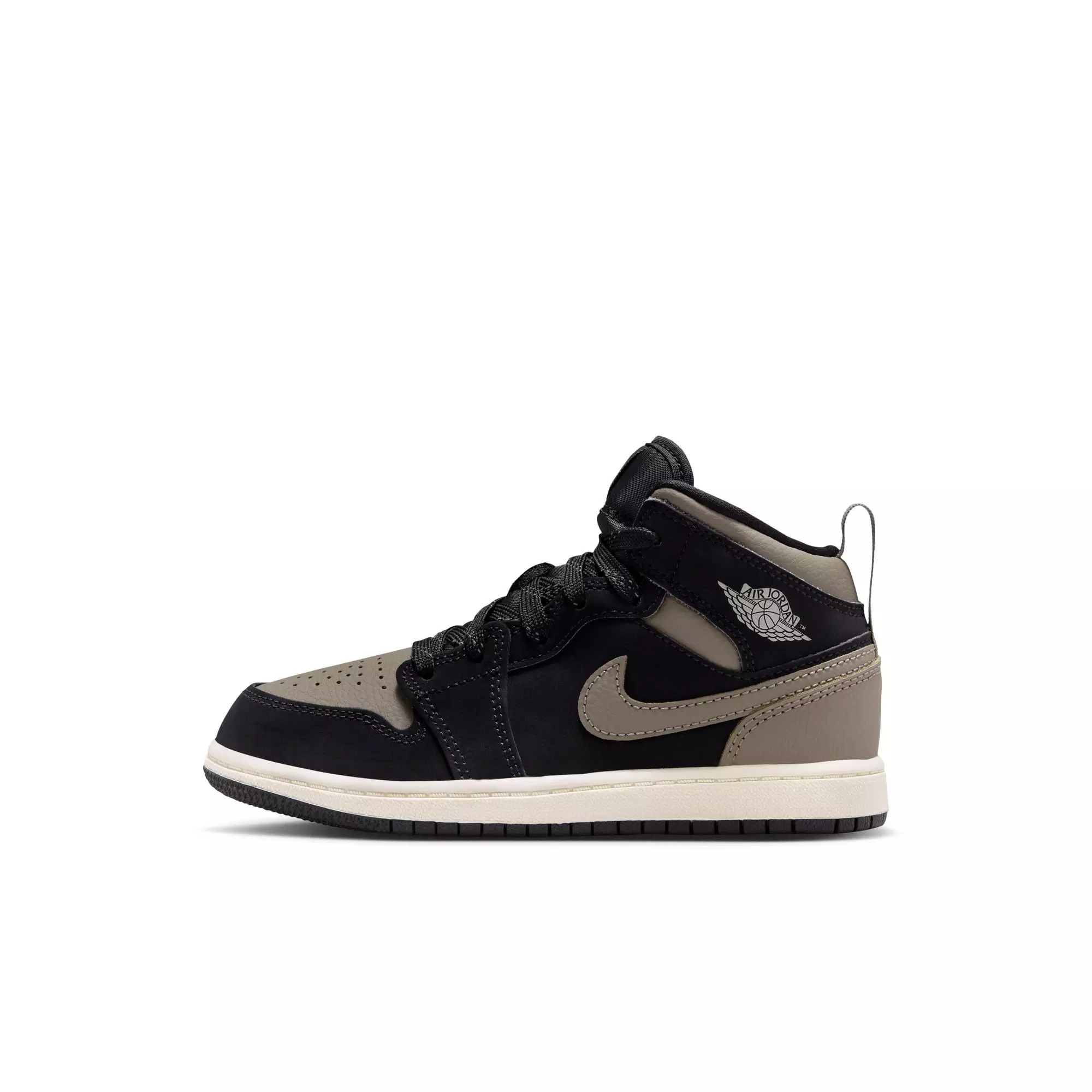 Jordan 1 Mid SE "Black/Olive Grey/Lt Wild Mango/Muslin" Preschool Boys' Shoe - BLACK/OLIVE