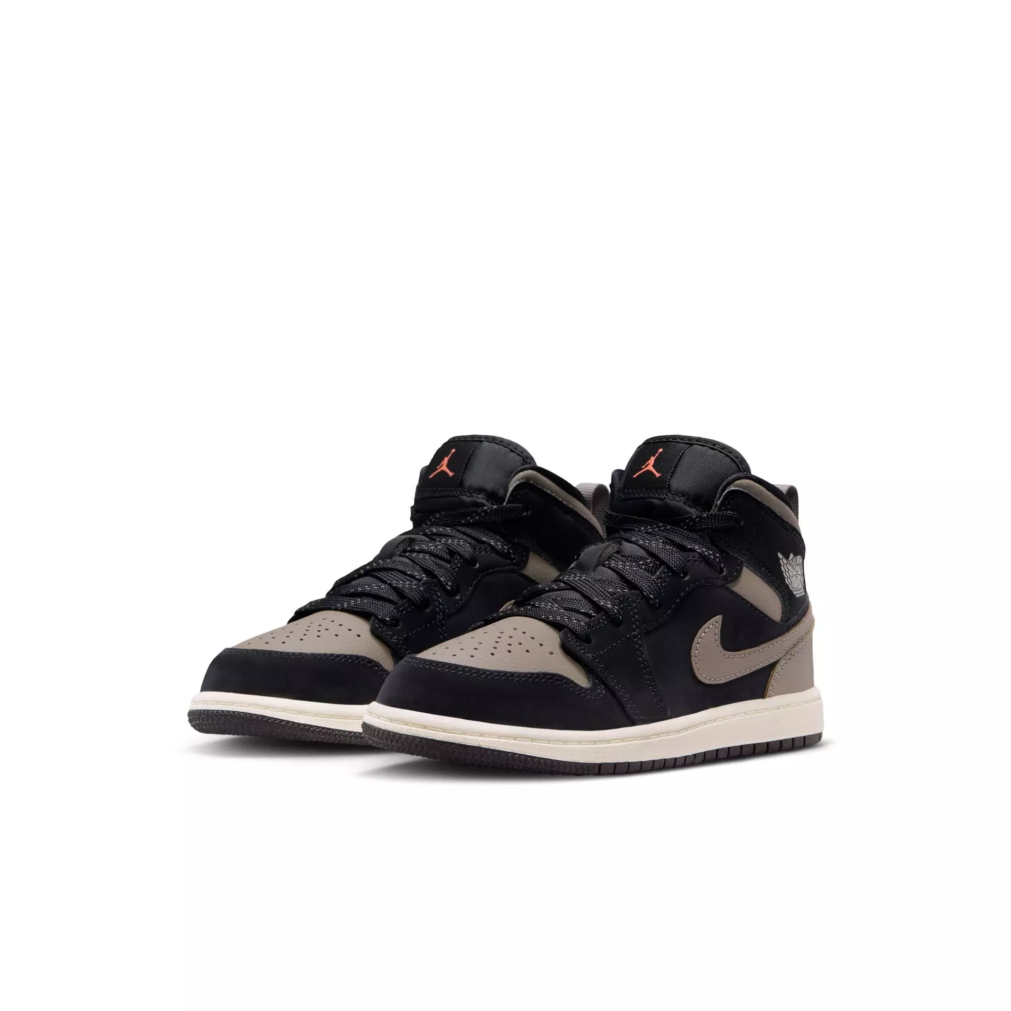 Jordan 1 Mid SE "Black/Olive Grey/Lt Wild Mango/Muslin" Preschool Boys' Shoe - BLACK/OLIVE