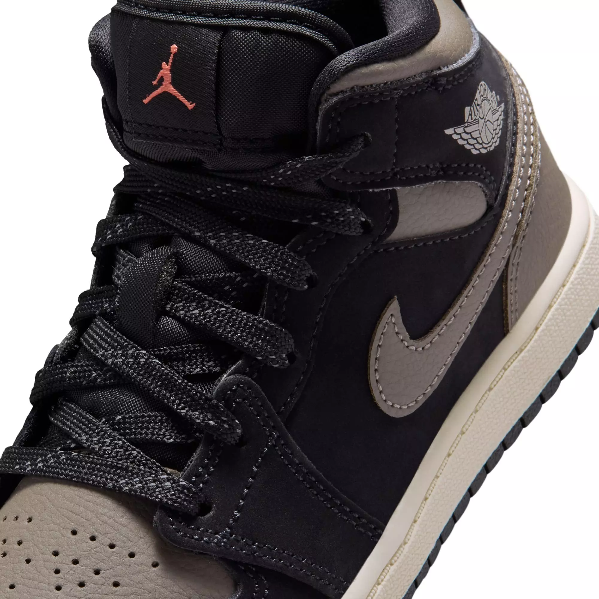 Jordan 1 Mid SE "Black/Olive Grey/Lt Wild Mango/Muslin" Preschool Boys' Shoe - BLACK/OLIVE