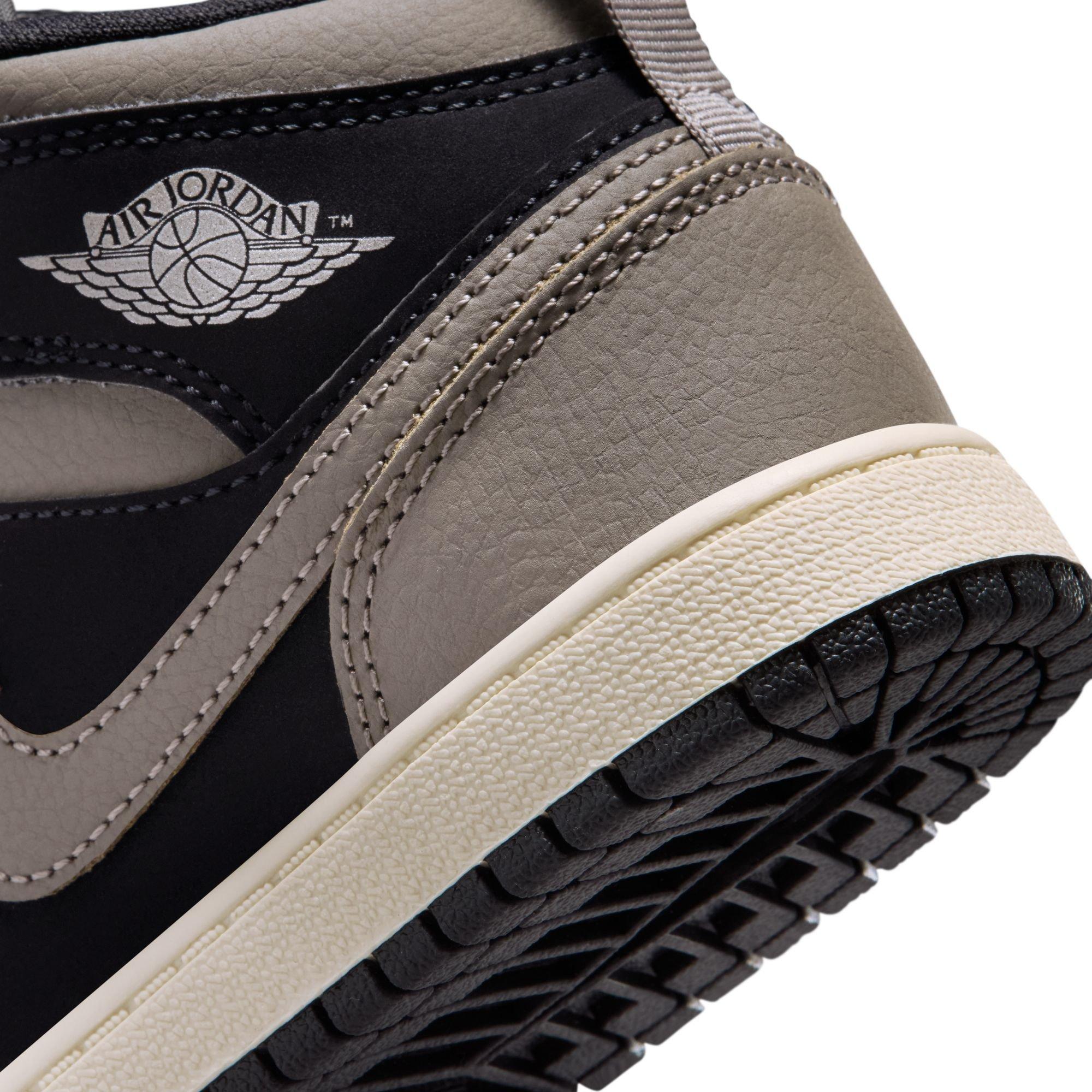 Jordan 1 Mid SE "Black/Olive Grey/Lt Wild Mango/Muslin" Preschool Boys' Shoe - BLACK/OLIVE Thumbnail View 11