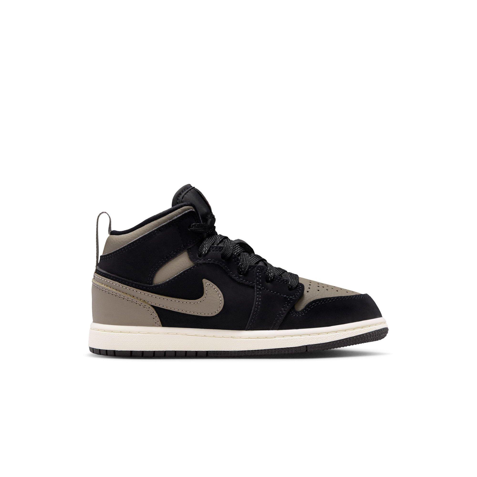 Jordan 1 Mid SE "Black/Olive Grey/Lt Wild Mango/Muslin" Preschool Boys' Shoe - BLACK/OLIVE Thumbnail View 2
