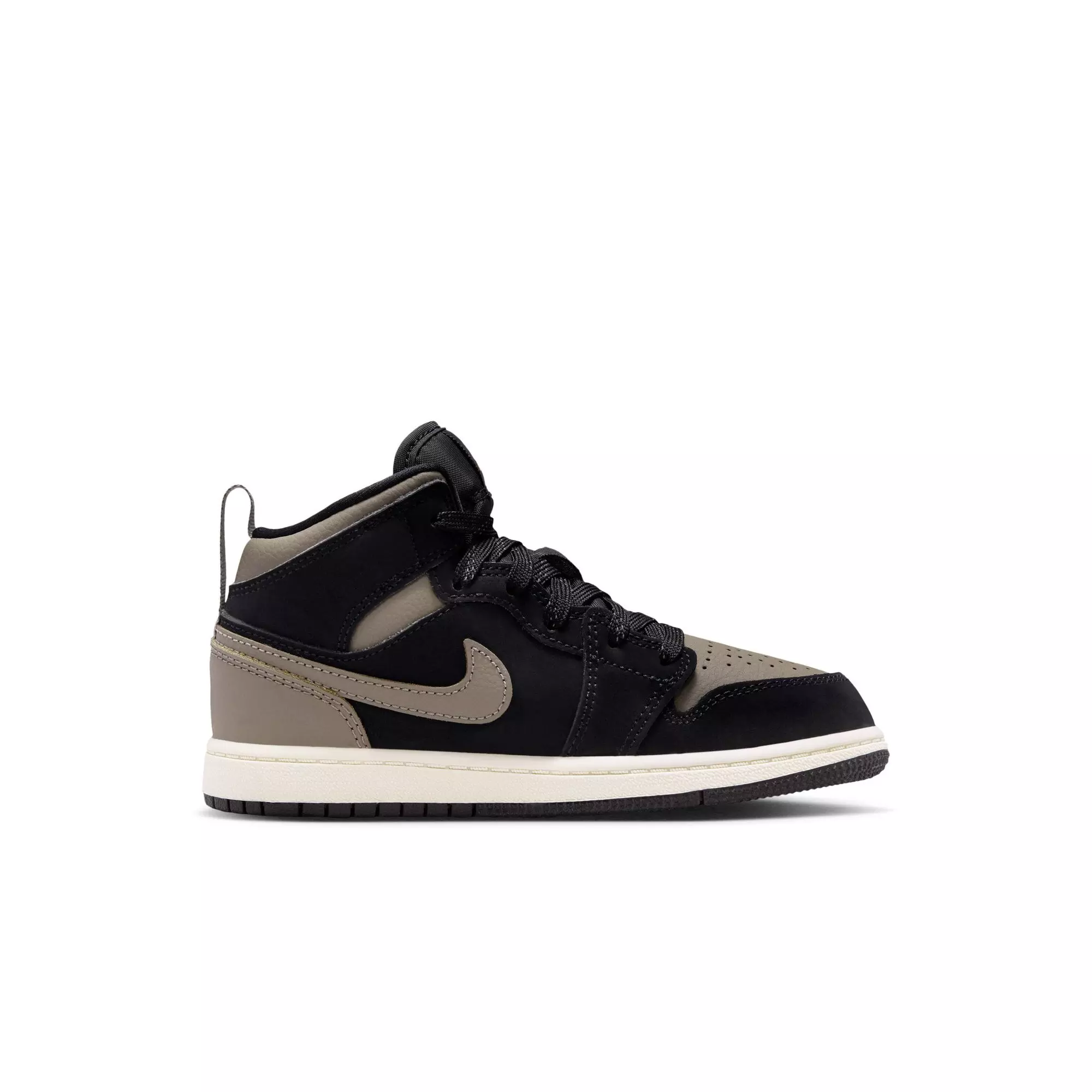 Jordan 1 Mid SE "Black/Olive Grey/Lt Wild Mango/Muslin" Preschool Boys' Shoe - BLACK/OLIVE
