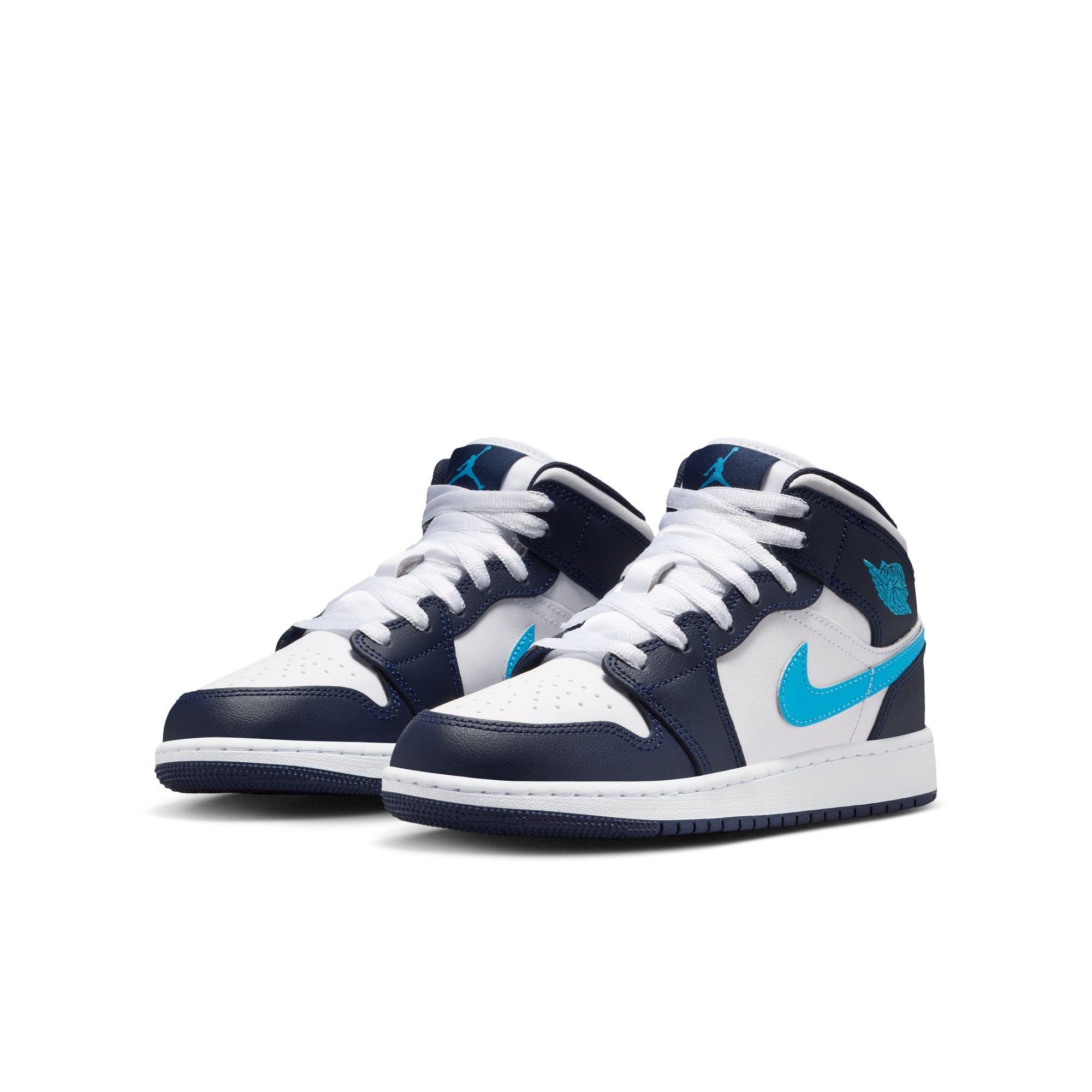 Jordan 1 Mid "Obsidian/Dk Powder Blue/White" Grade School Boys' Shoe - BLUE/WHITE Thumbnail View 5