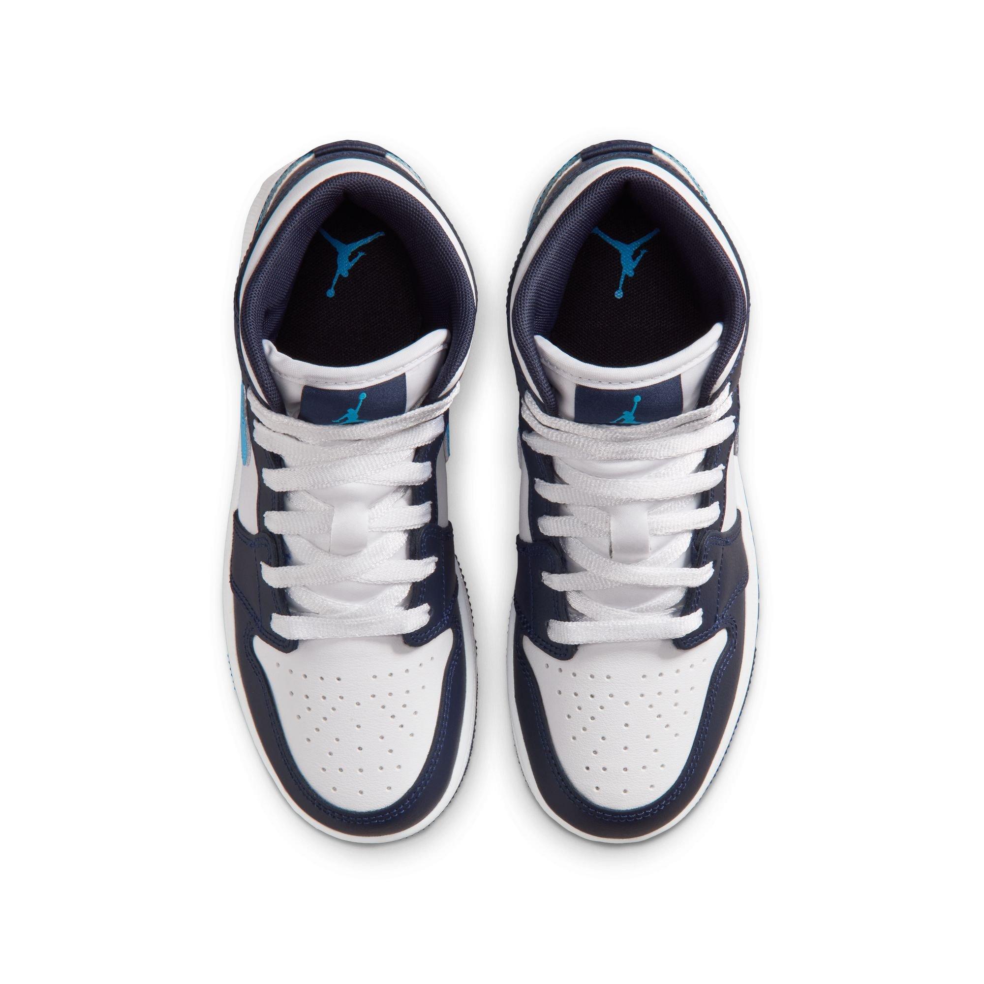 Jordan 1 Mid "Obsidian/Dk Powder Blue/White" Grade School Boys' Shoe - BLUE/WHITE Thumbnail View 6