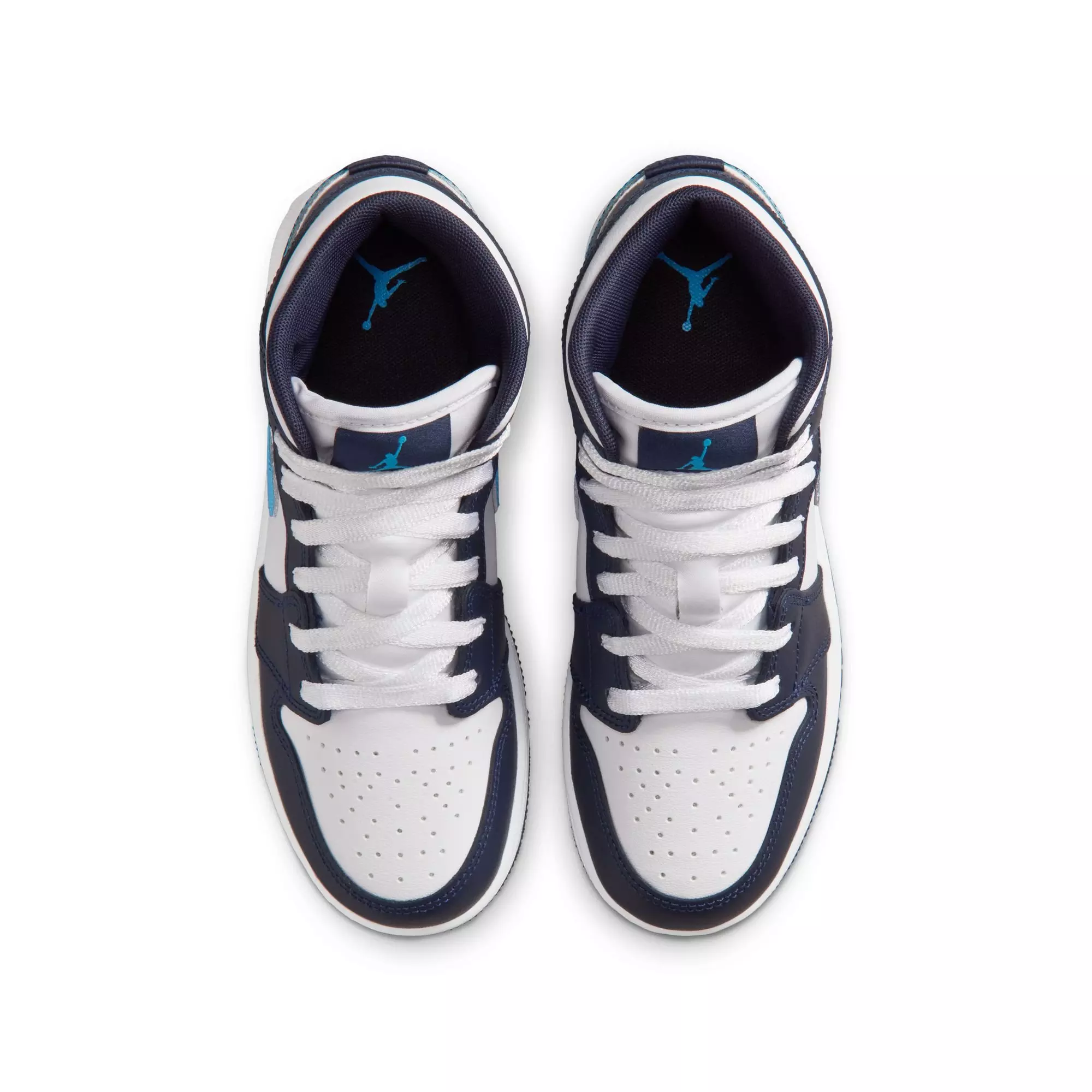 Jordan 1 Mid "Obsidian/Dk Powder Blue/White" Grade School Boys' Shoe - BLUE/WHITE