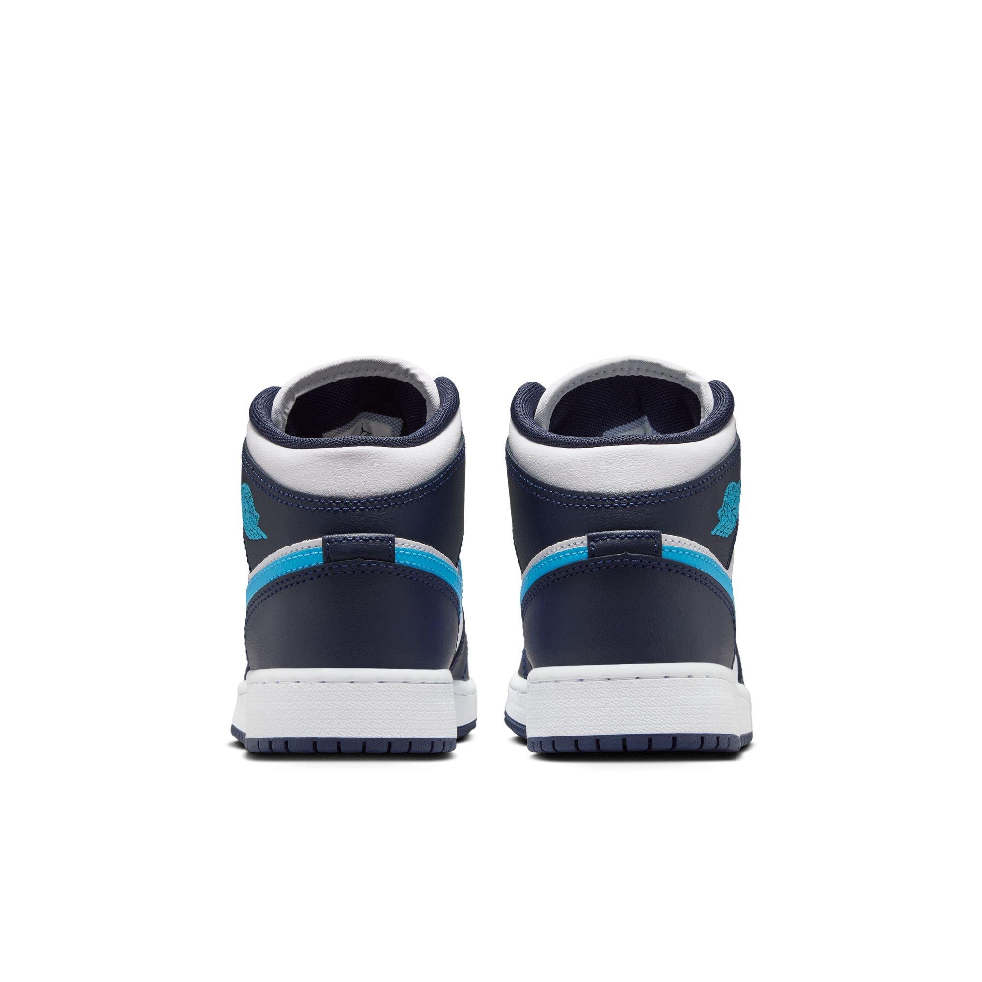 Jordan 1 Mid "Obsidian/Dk Powder Blue/White" Grade School Boys' Shoe - BLUE/WHITE Thumbnail View 7