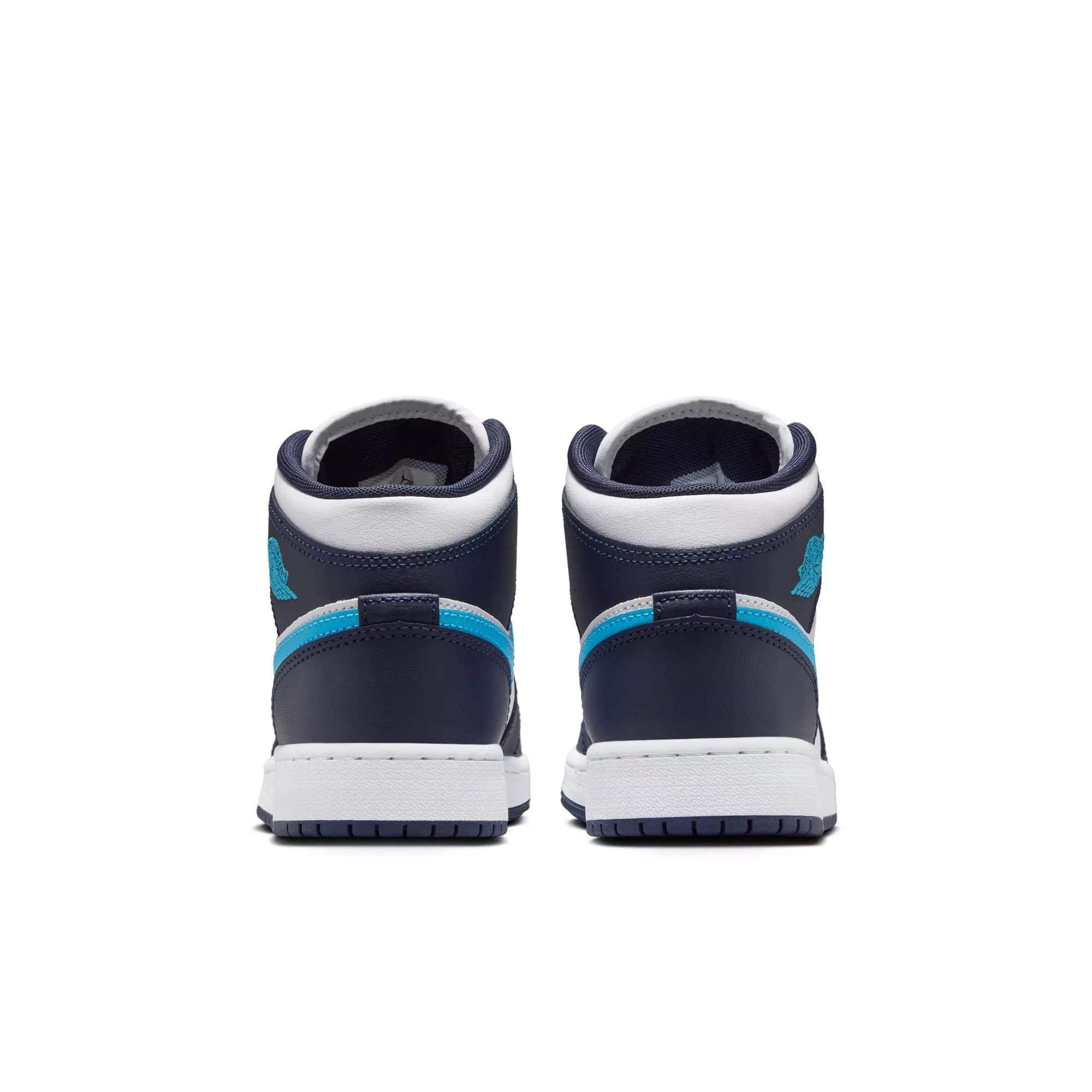 Jordan 1 Mid "Obsidian/Dk Powder Blue/White" Grade School Boys' Shoe - BLUE/WHITE