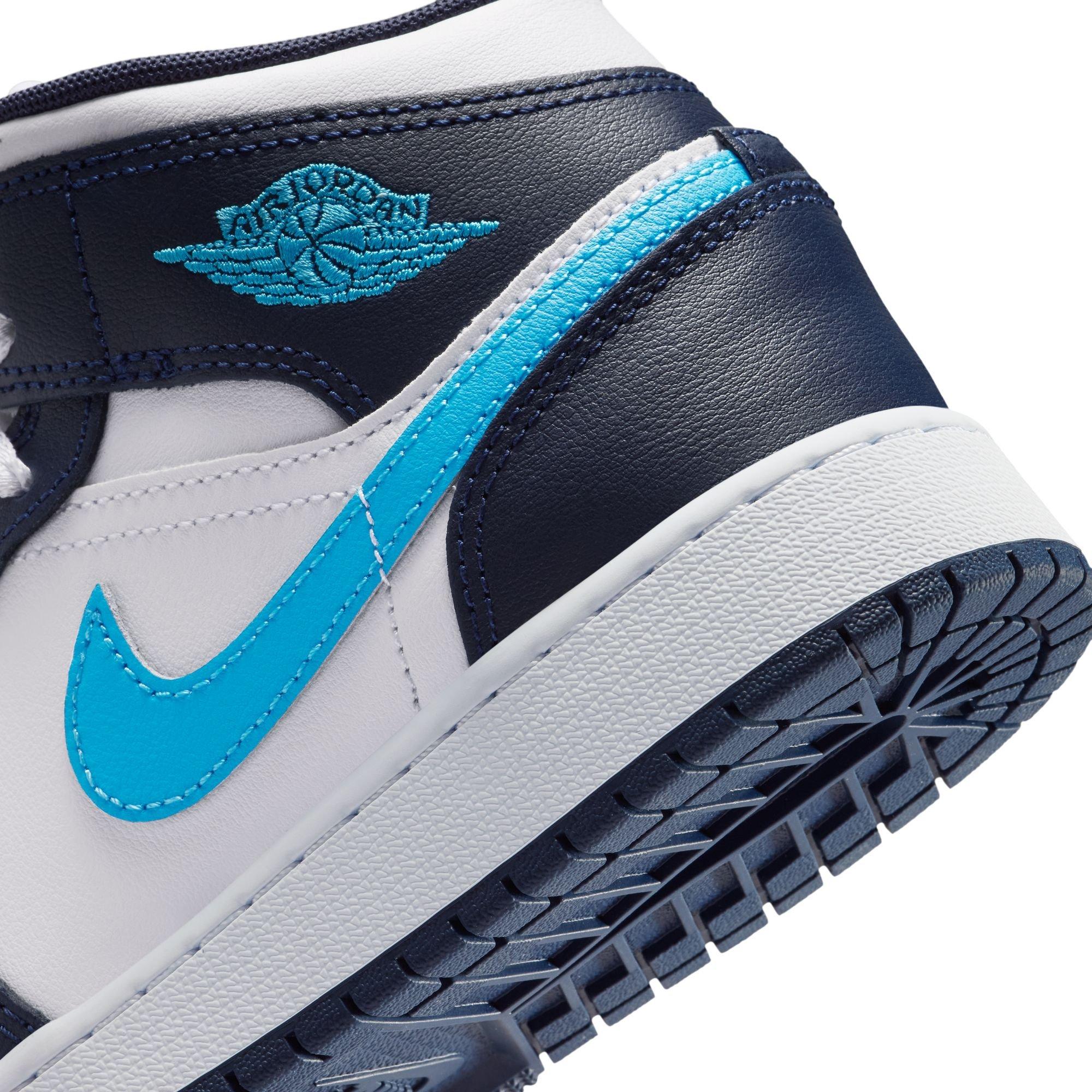 Jordan 1 Mid "Obsidian/Dk Powder Blue/White" Grade School Boys' Shoe - BLUE/WHITE Thumbnail View 11