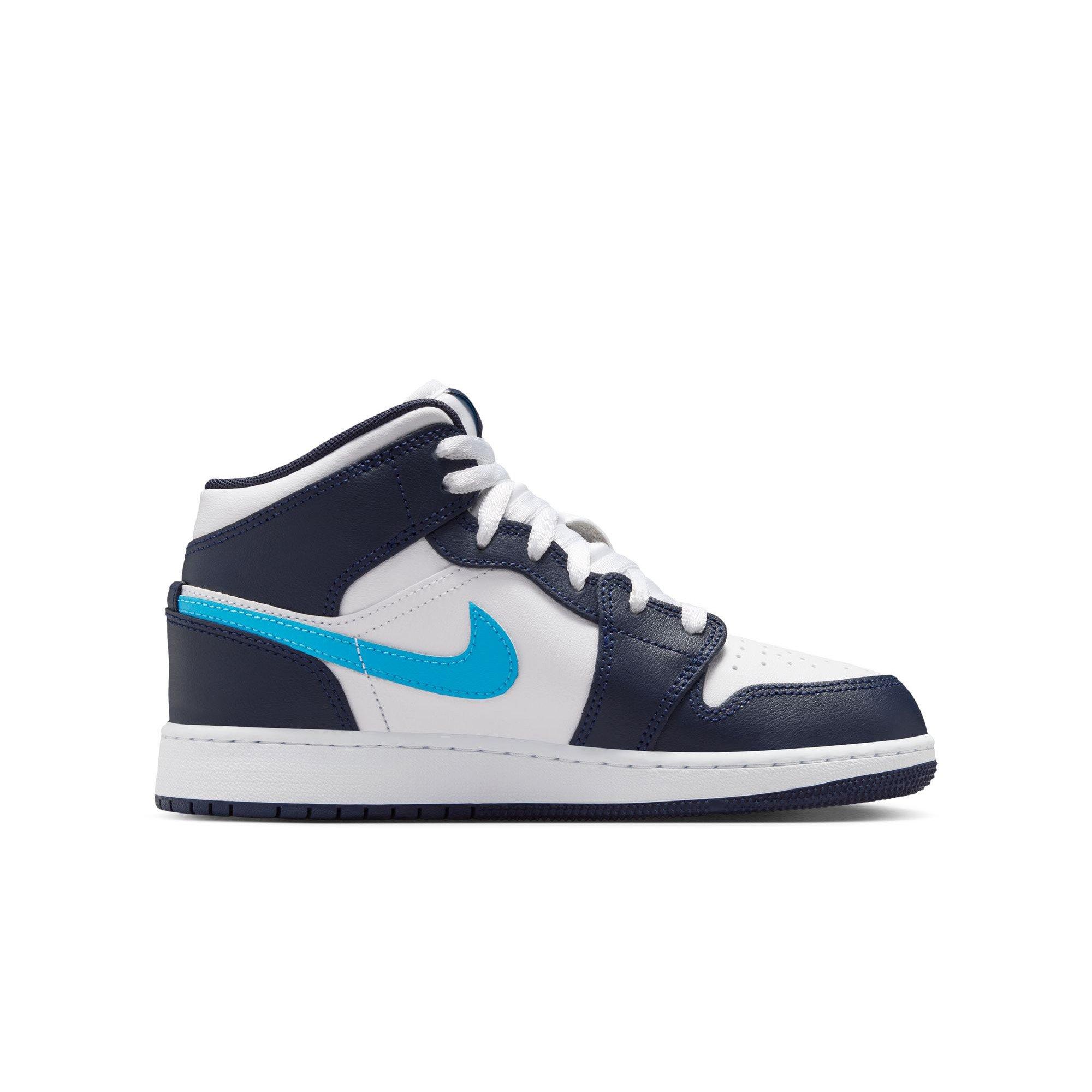 Jordan 1 Mid "Obsidian/Dk Powder Blue/White" Grade School Boys' Shoe - BLUE/WHITE Thumbnail View 2