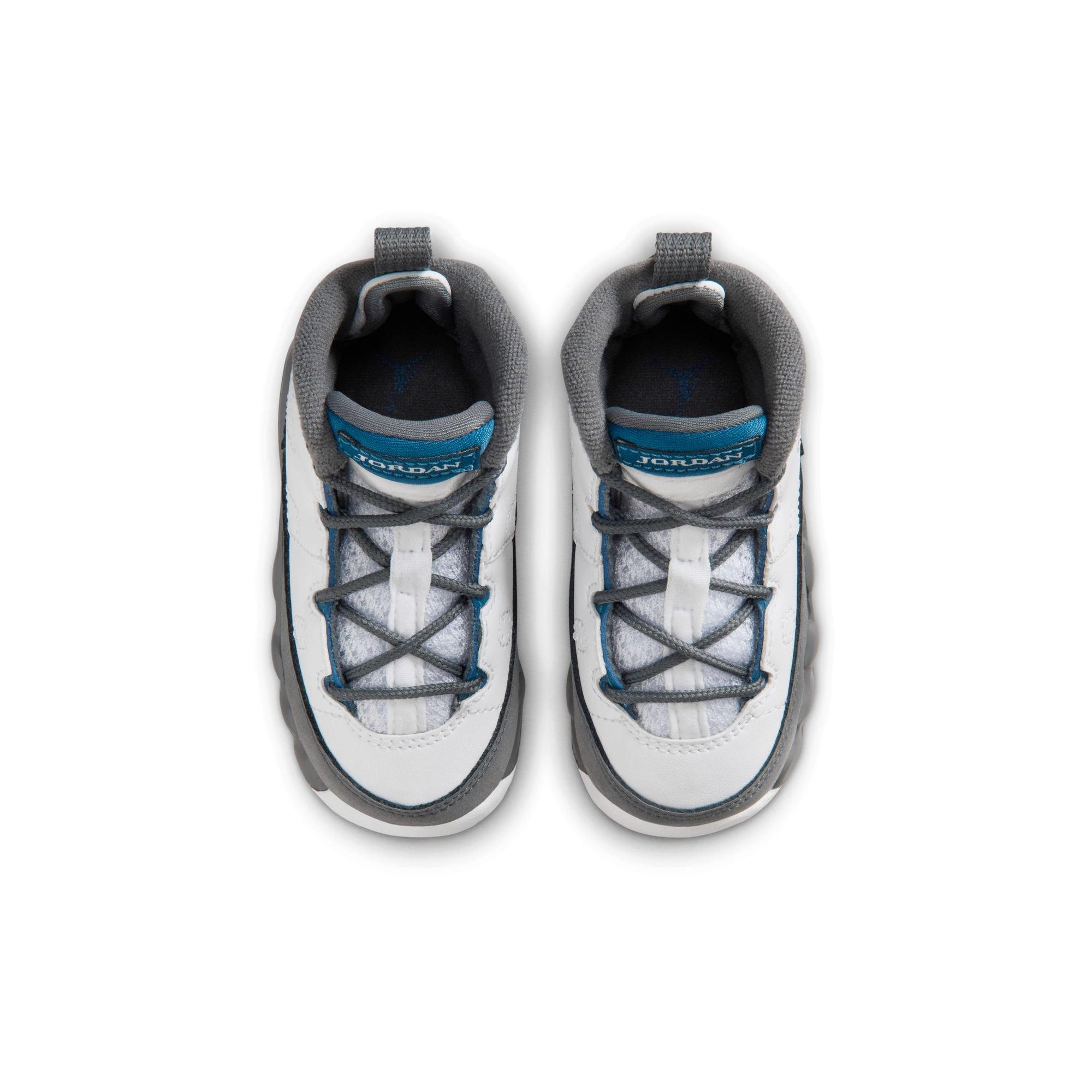 Jordan 9 Retro "Flint Grey" Toddler Kids' Shoe - WHITE/FRENCH BLUE/FLINT GREY Thumbnail View 9