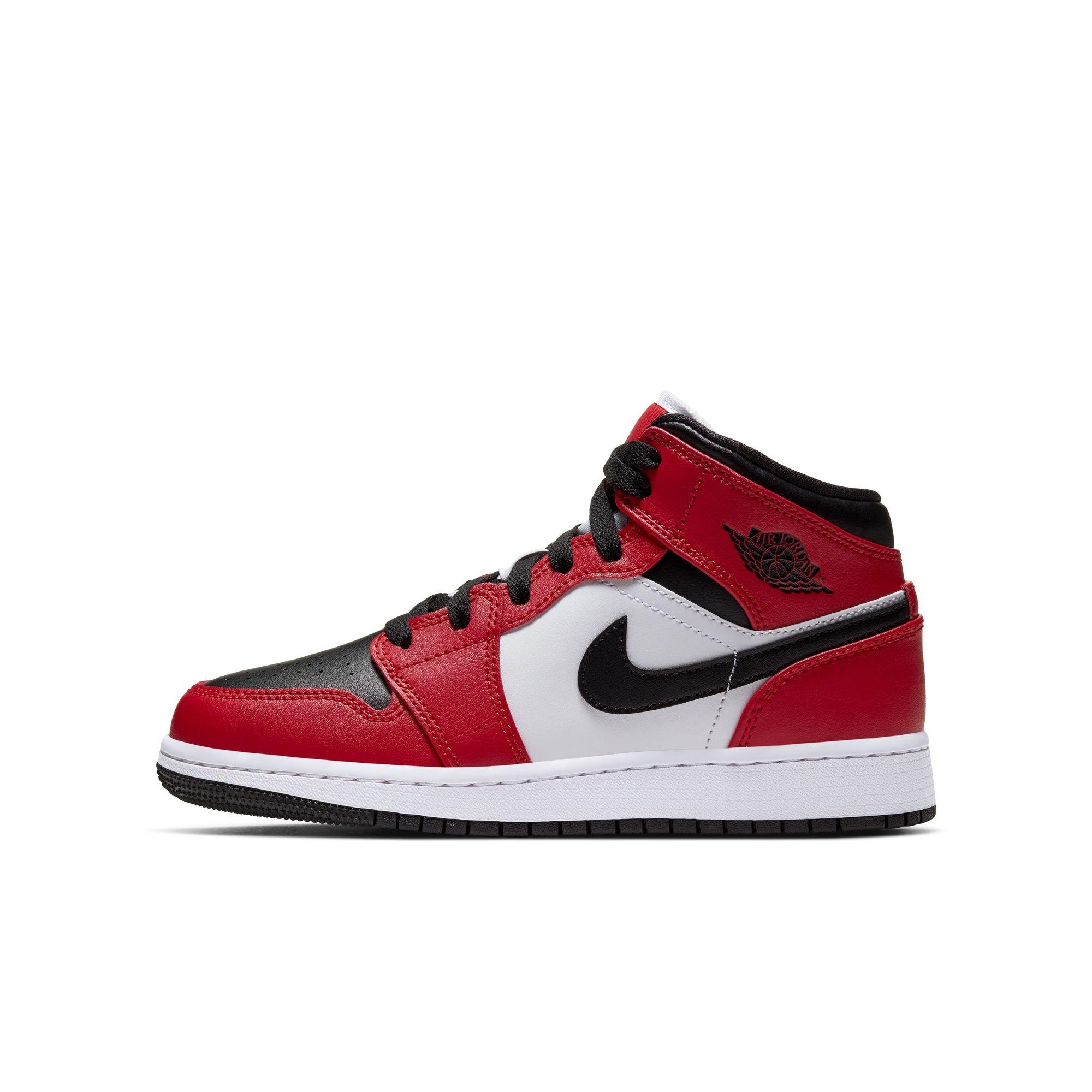 Jordan 1 Mid Grade School Boys' "Black/Gym Red" Shoe
