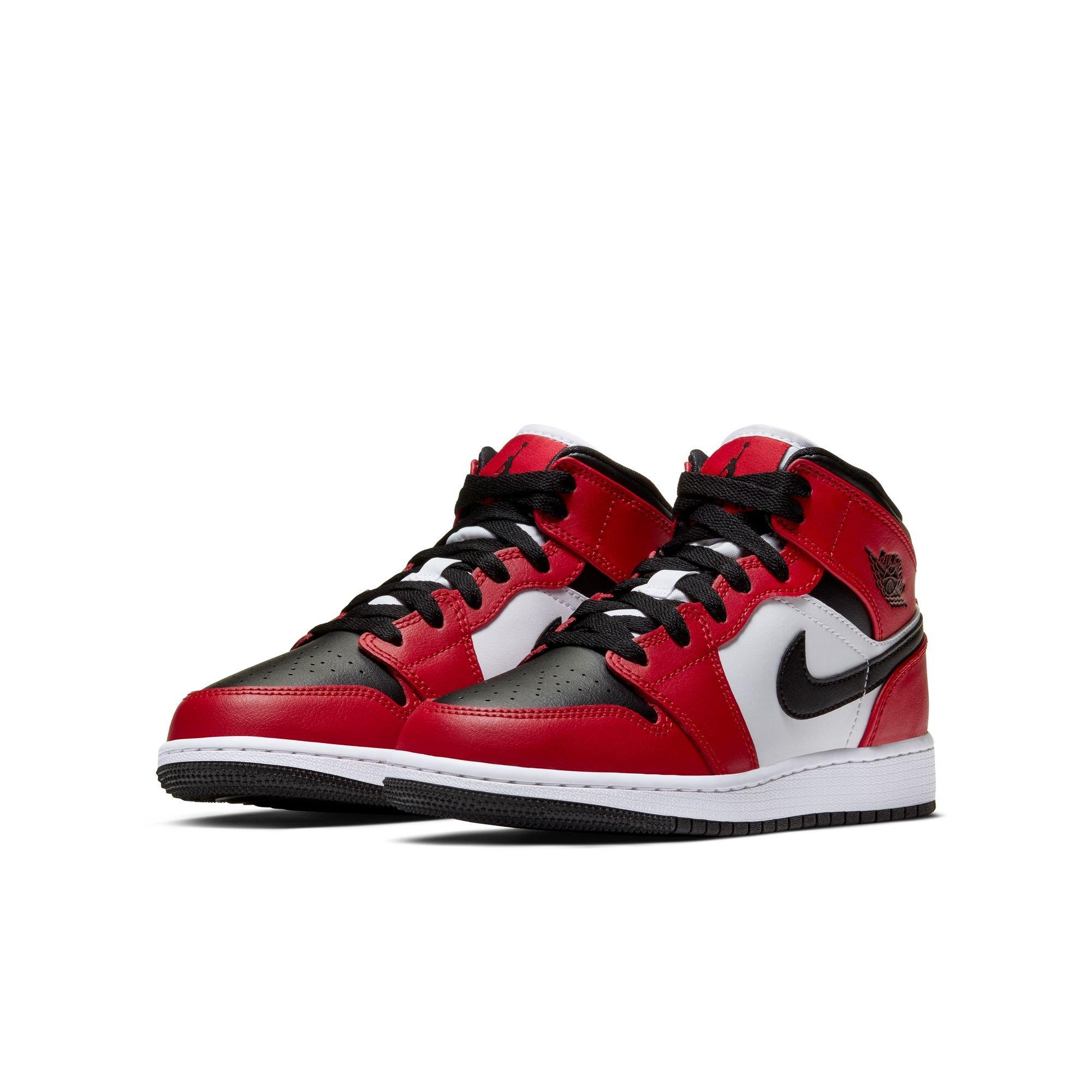Jordan 1 Mid Grade School Boys' "Black/Gym Red" Shoe