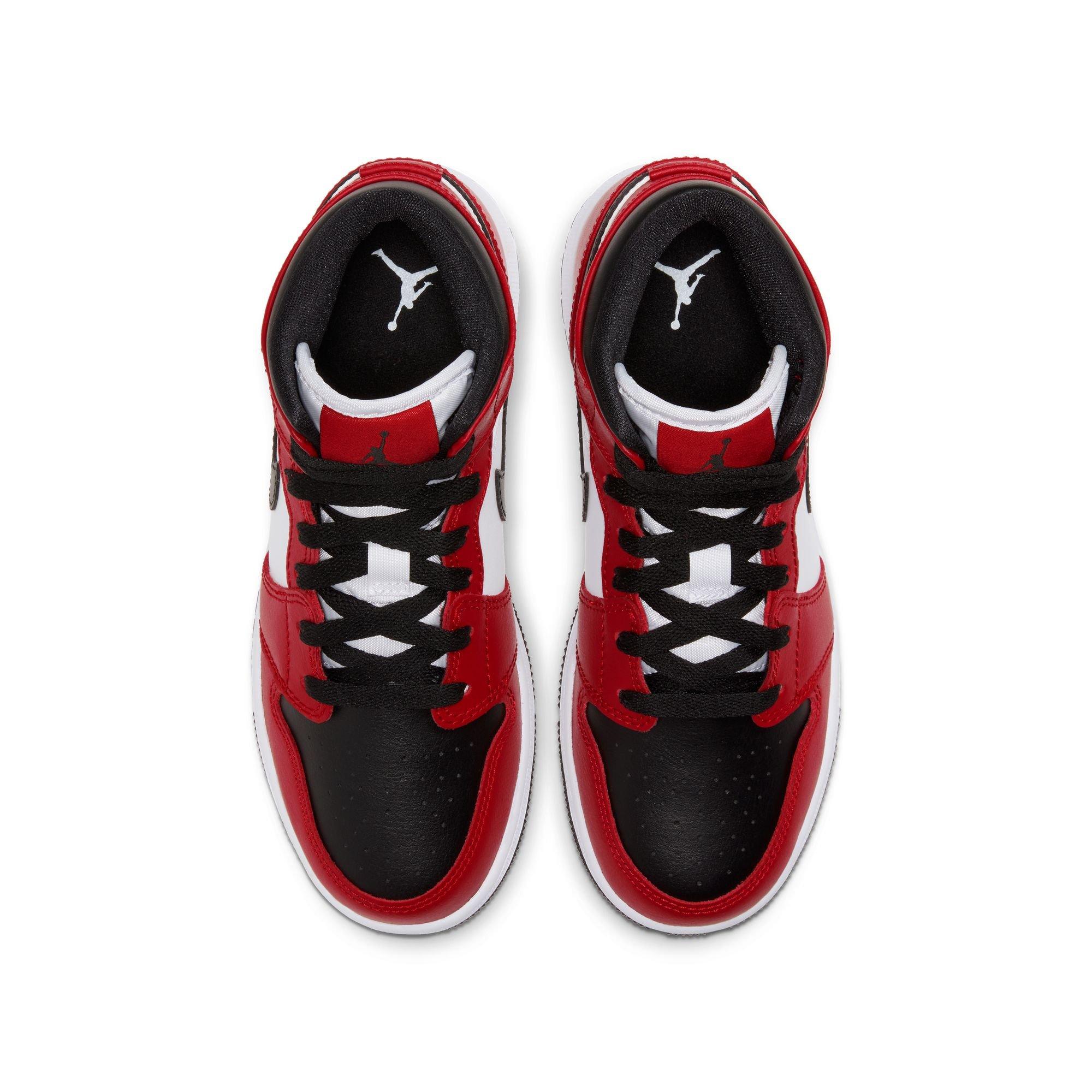 Jordan 1 Mid Grade School Boys' "Black/Gym Red" Shoe