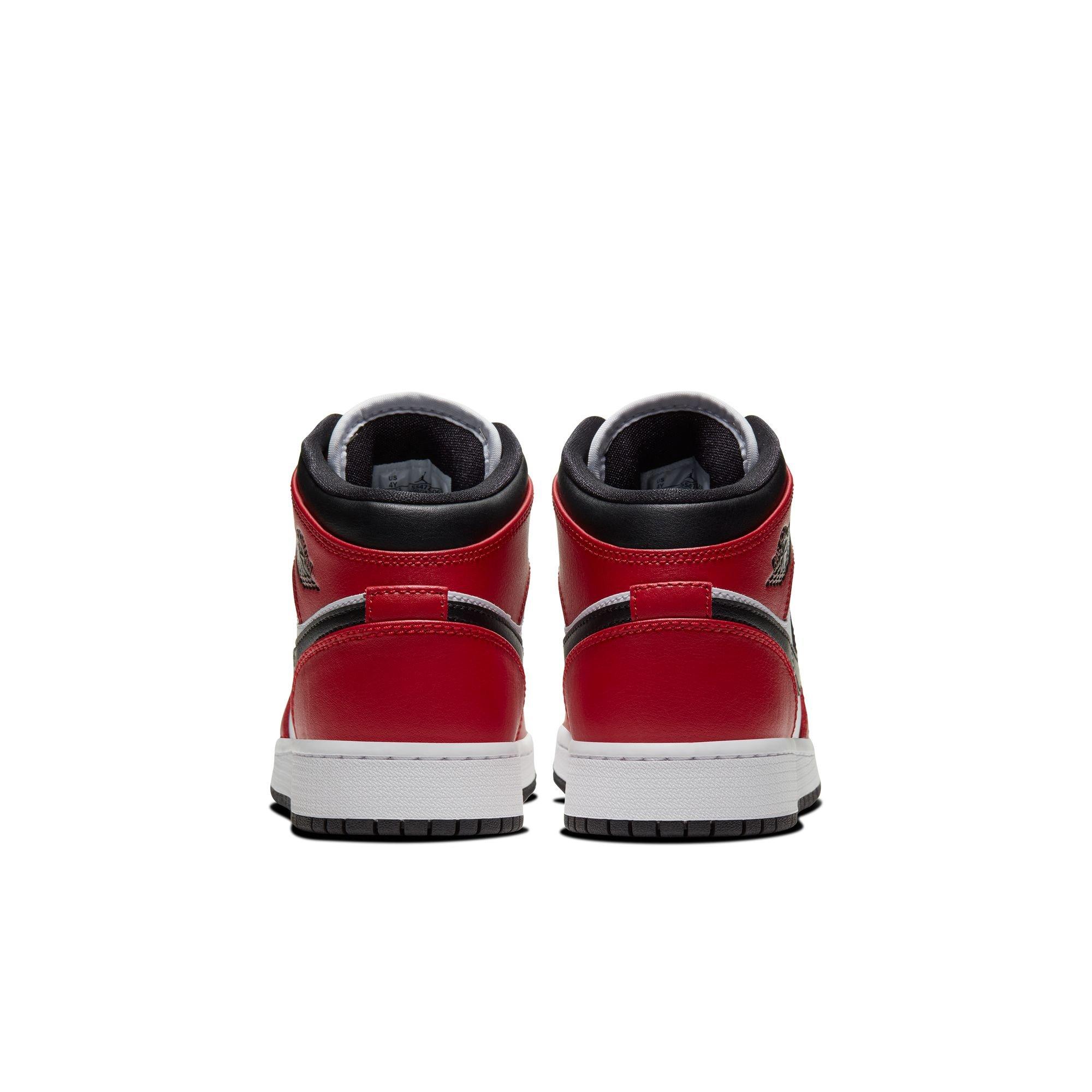 Jordan 1 Mid Grade School Boys' "Black/Gym Red" Shoe