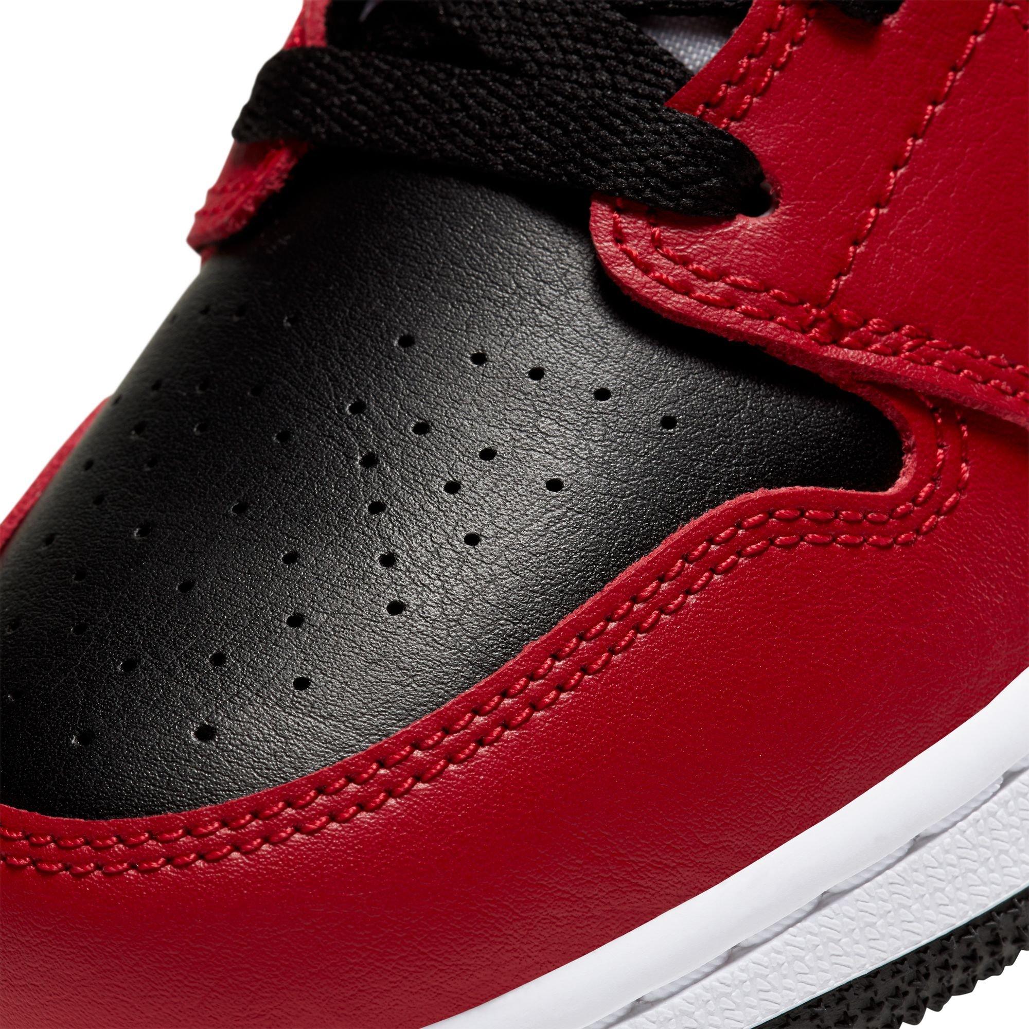 Jordan 1 Mid Grade School Boys' "Black/Gym Red" Shoe