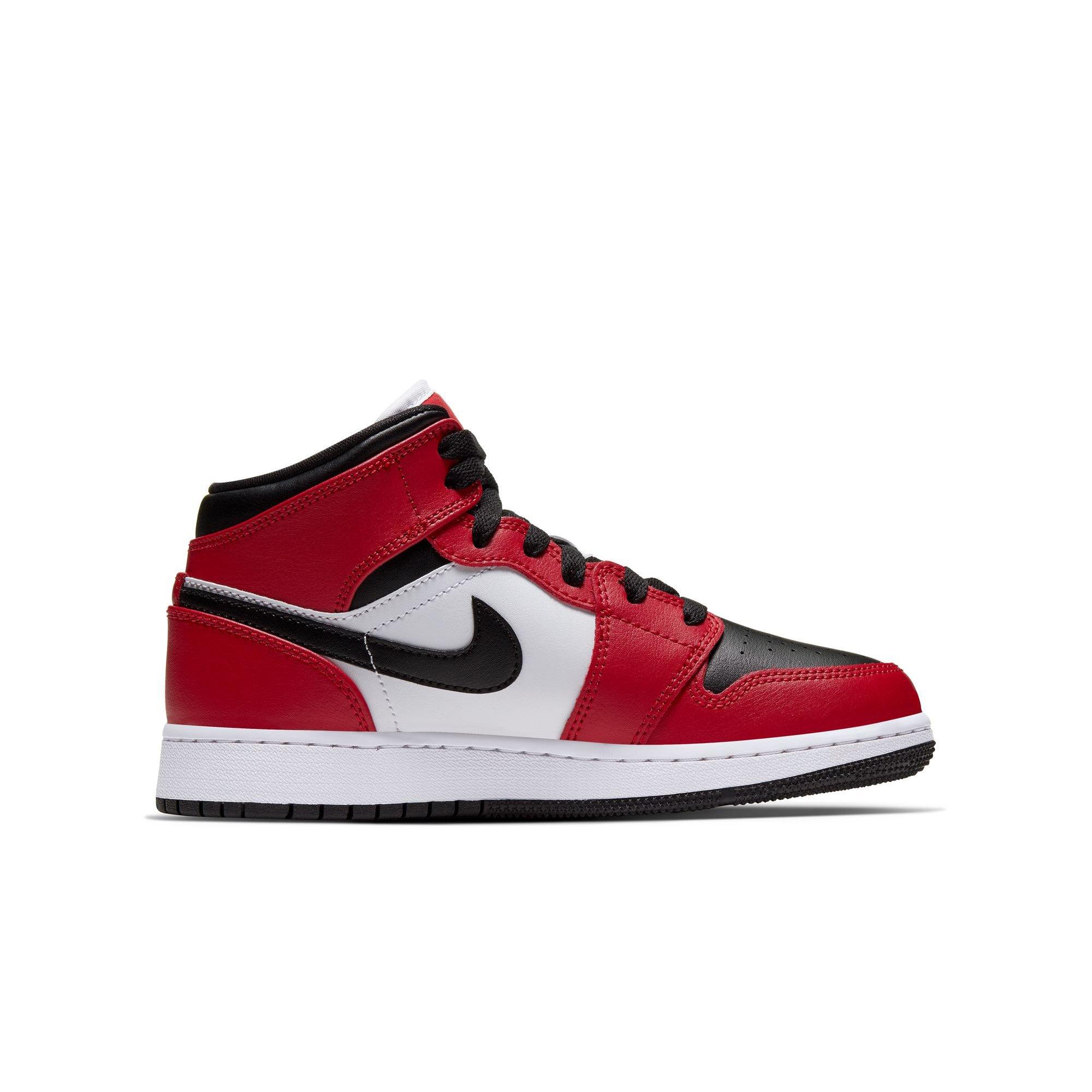 Jordan 1 Mid Grade School Boys' "Black/Gym Red" Shoe