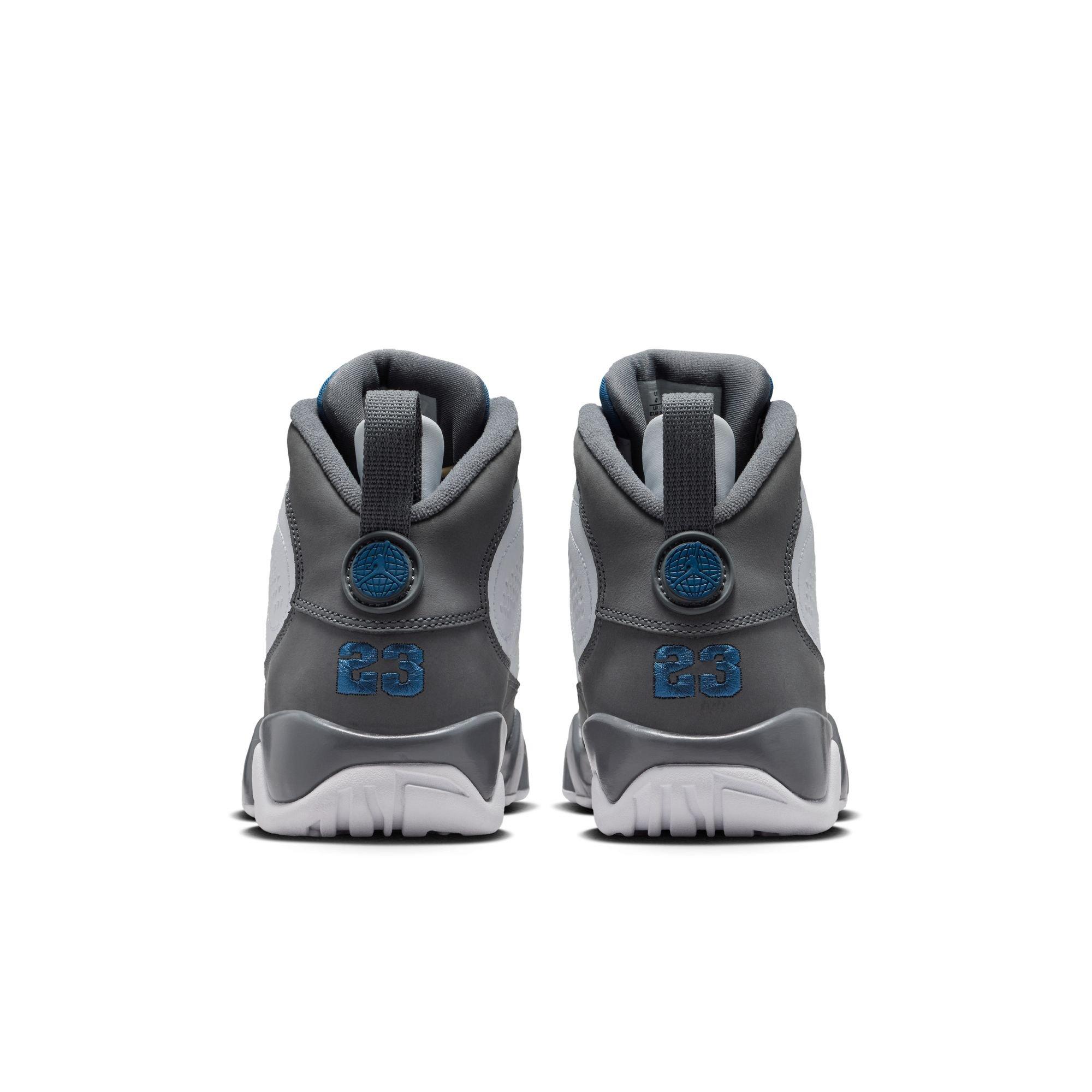 Jordan 9 Retro "Flint Grey" Grade School Kids' Shoe - WHITE/FRENCH BLUE/FLINT GREY Thumbnail View 10