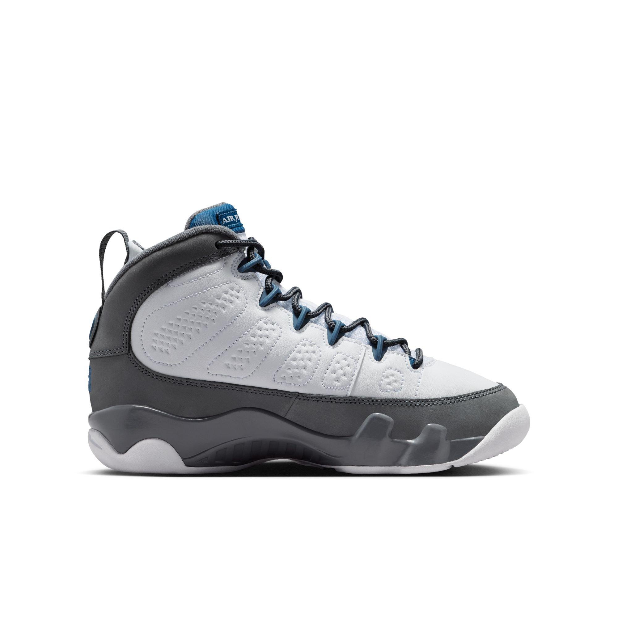 Jordan 9 Retro "Flint Grey" Grade School Kids' Shoe - WHITE/FRENCH BLUE/FLINT GREY Thumbnail View 3