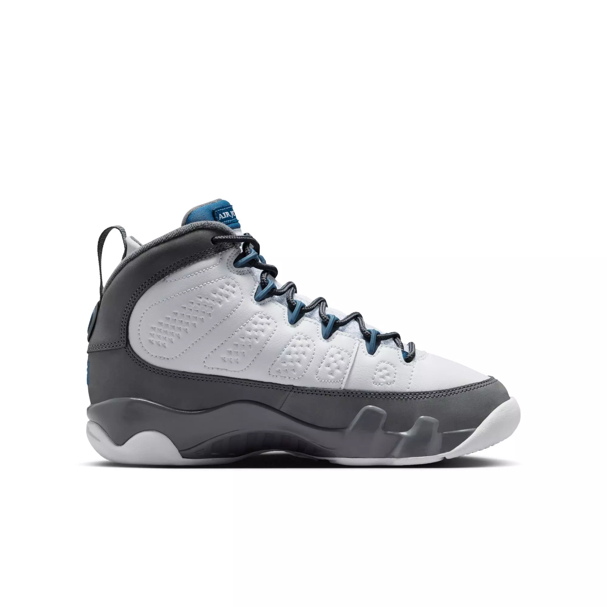 Jordan 9 Retro "Flint Grey" Grade School Kids' Shoe - WHITE/FRENCH BLUE/FLINT GREY