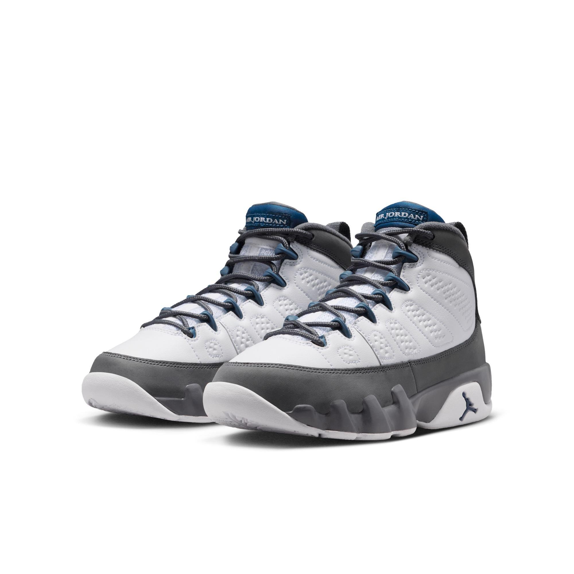 Jordan 9 Retro "Flint Grey" Grade School Kids' Shoe - WHITE/FRENCH BLUE/FLINT GREY Thumbnail View 4