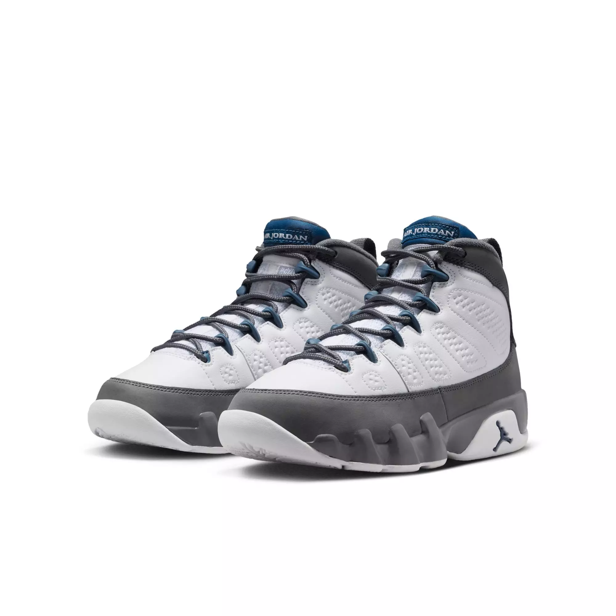 Jordan 9 Retro "Flint Grey" Grade School Kids' Shoe - WHITE/FRENCH BLUE/FLINT GREY