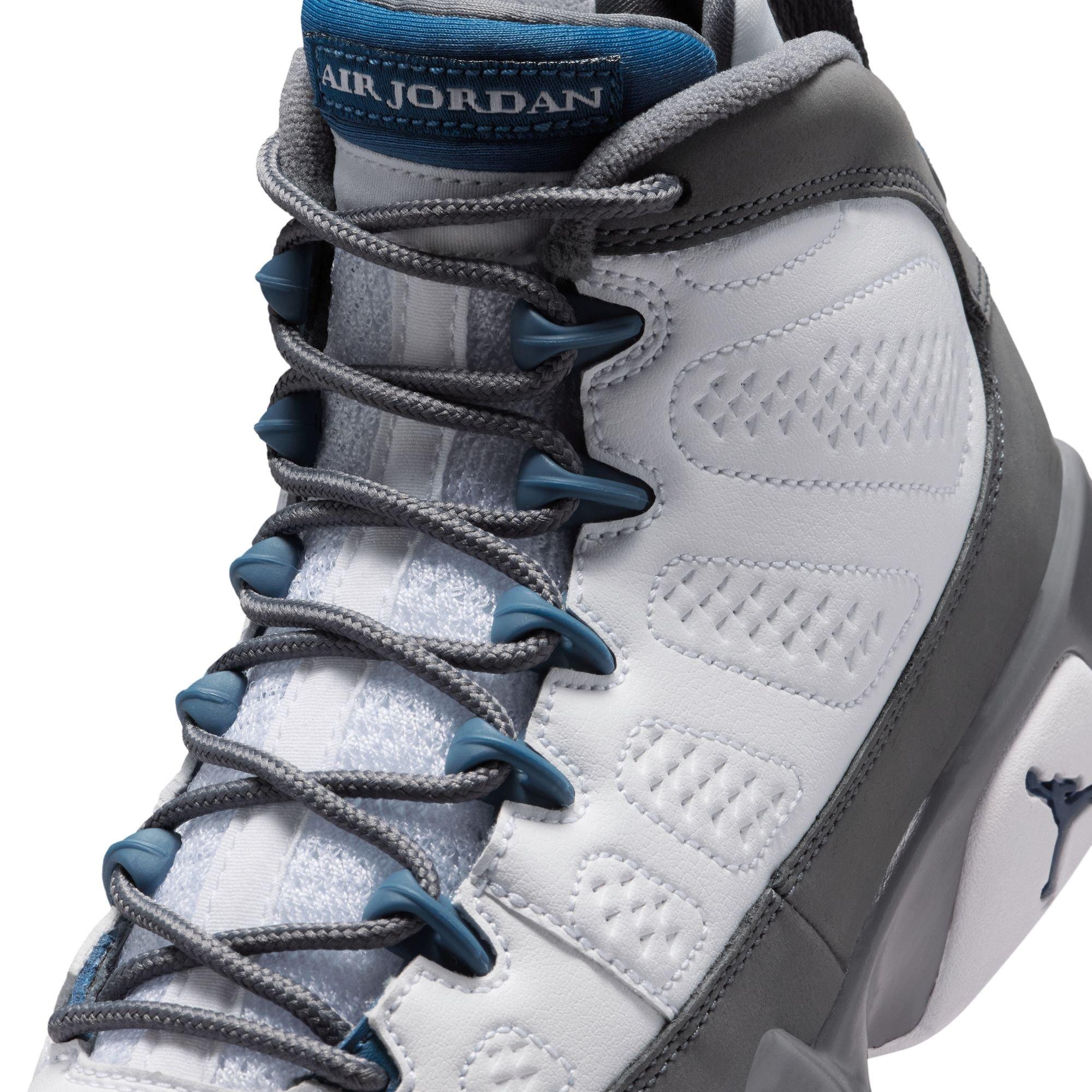 Jordan 9 Retro "Flint Grey" Grade School Kids' Shoe - WHITE/FRENCH BLUE/FLINT GREY Thumbnail View 5