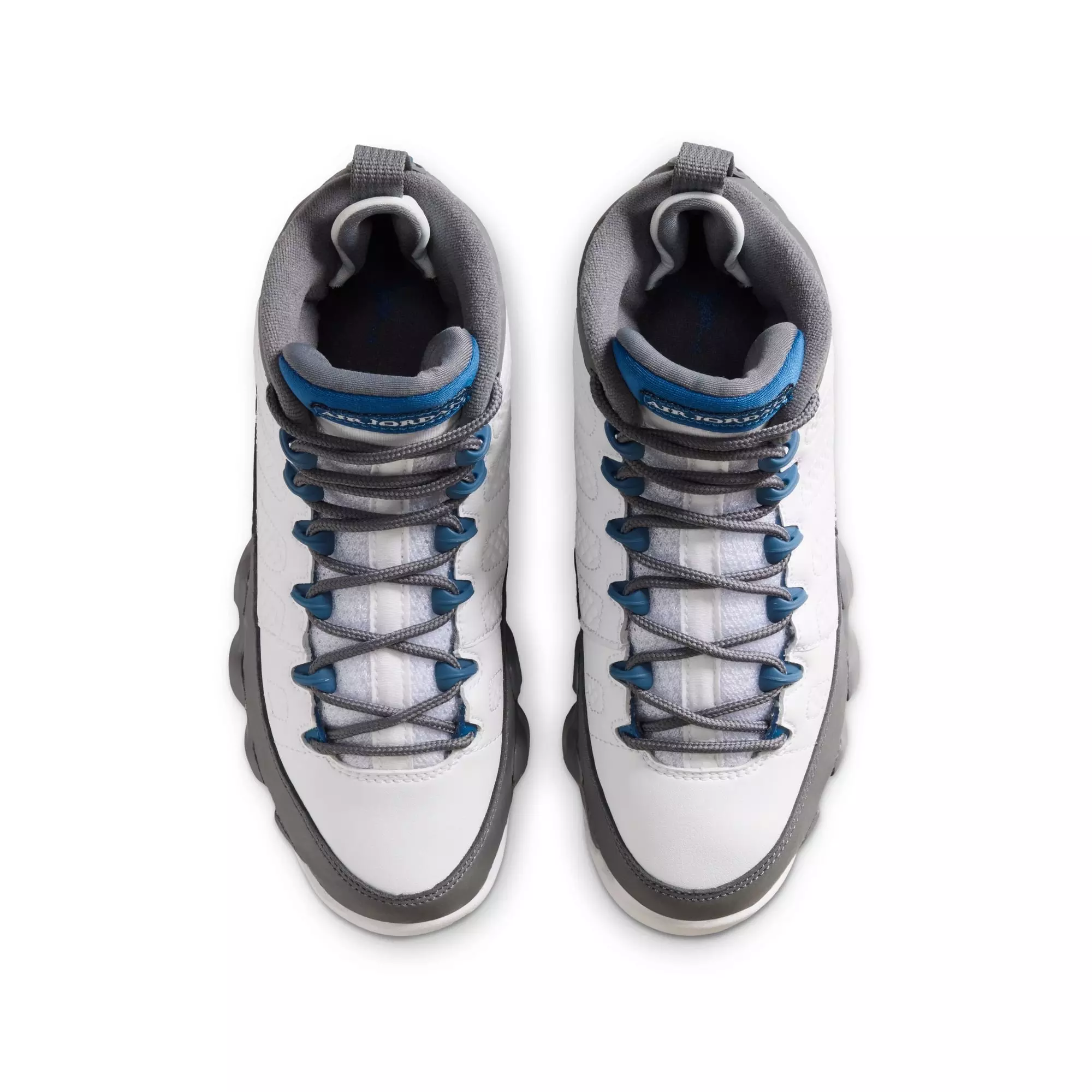 Jordan 9 Retro "Flint Grey" Grade School Kids' Shoe - WHITE/FRENCH BLUE/FLINT GREY
