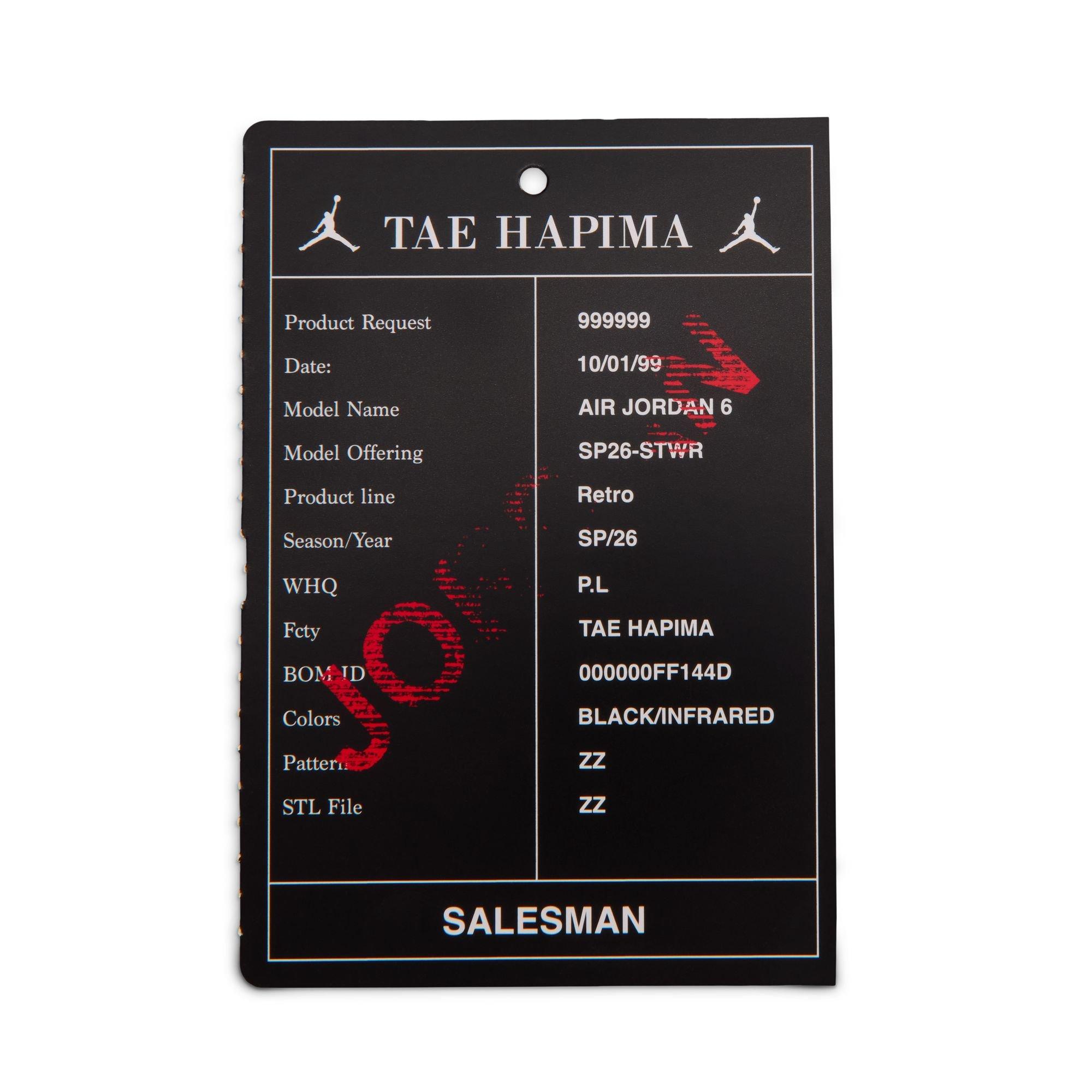 Jordan 6 Retro "Infrared Salesman" Toddler Kids' Shoe - BLACK/CRIMSON Thumbnail View 6