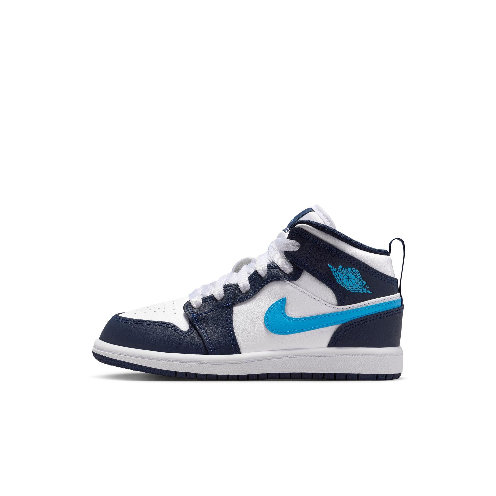 Jordan 1 Mid Preschool Boys' "Obsidian/Dk Powder Blue/White" Shoe
