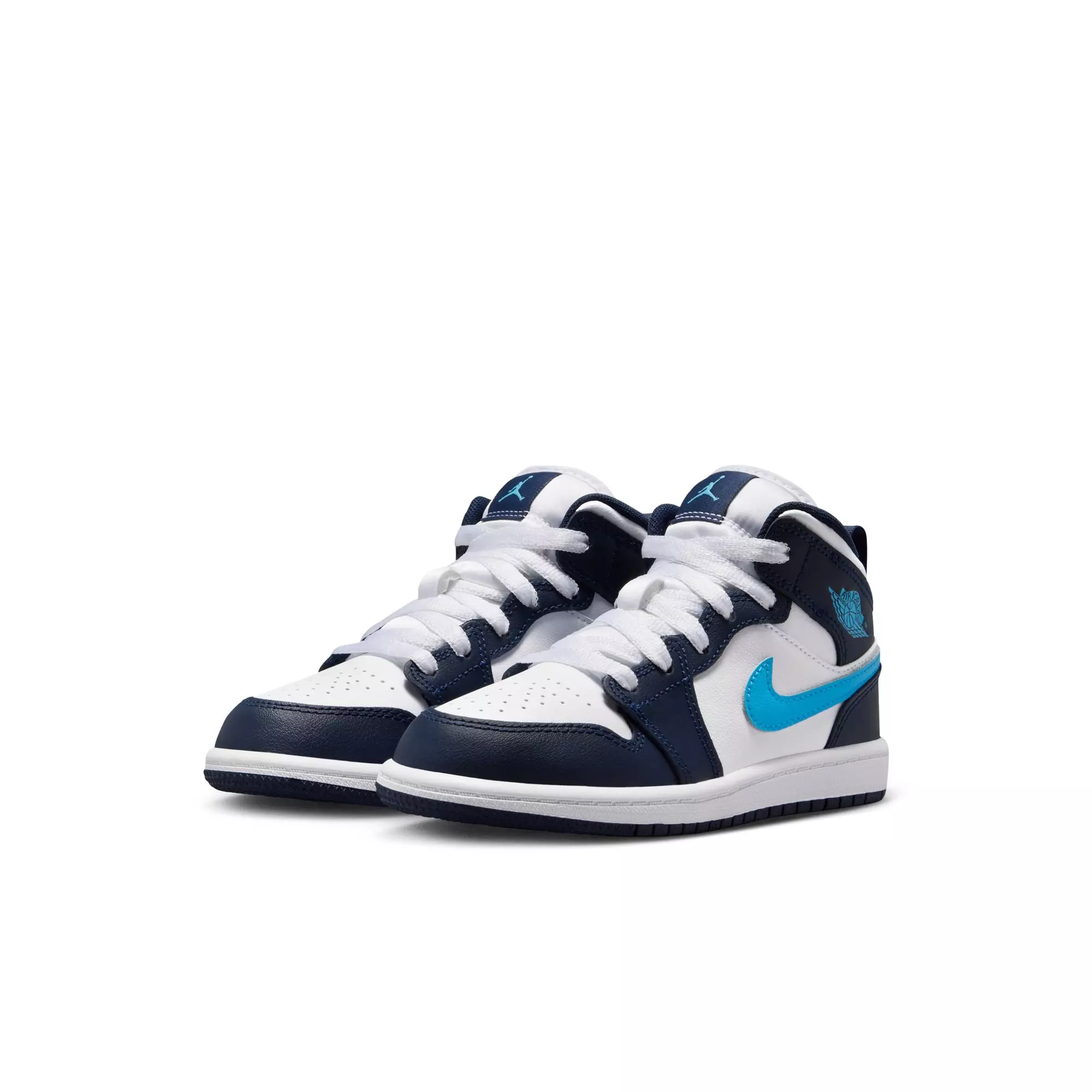 Jordan 1 Mid "Obsidian/Dk Powder Blue/White" Preschool Boys' Shoe - BLUE/WHITE