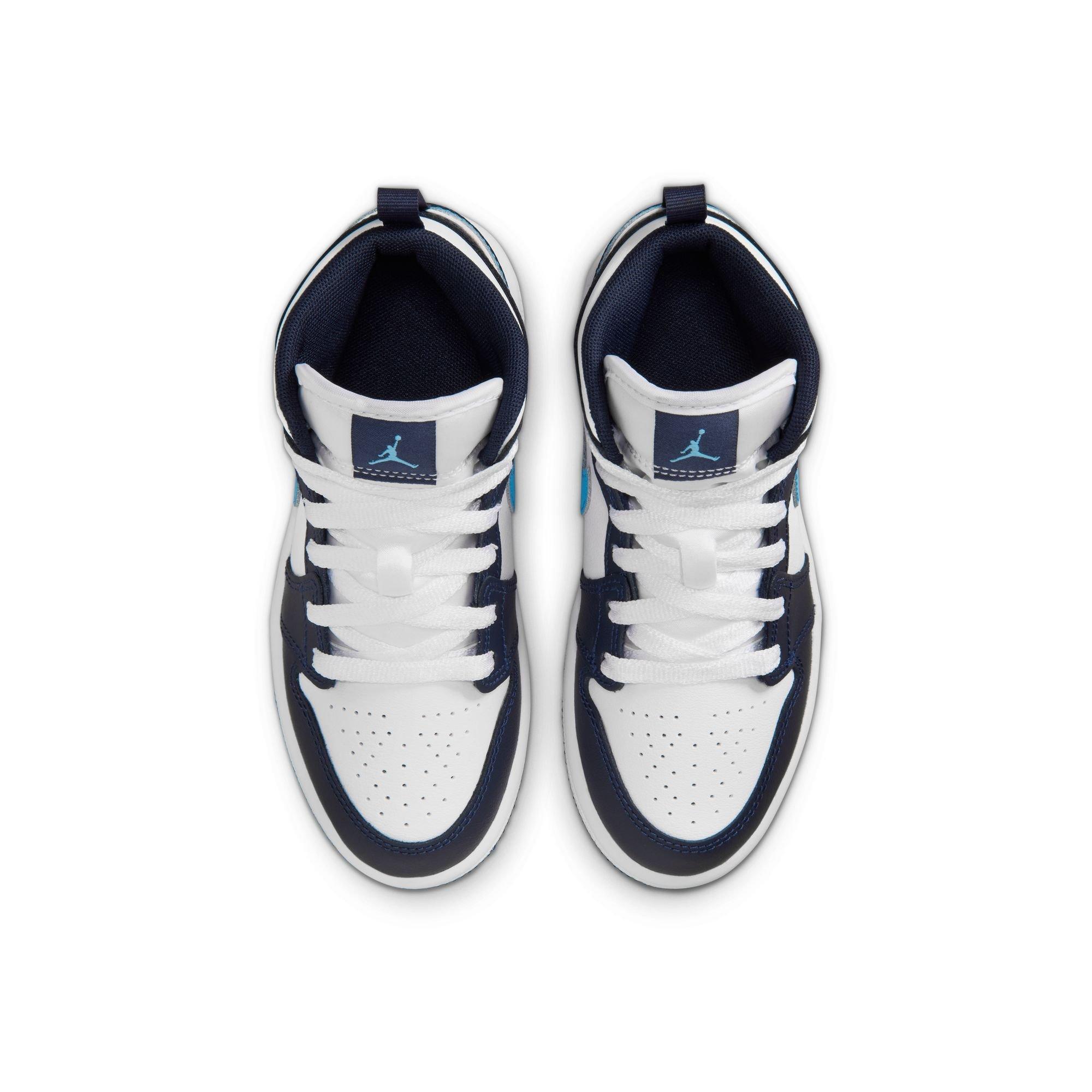 Jordan 1 Mid Preschool Boys' "Obsidian/Dk Powder Blue/White" Shoe
