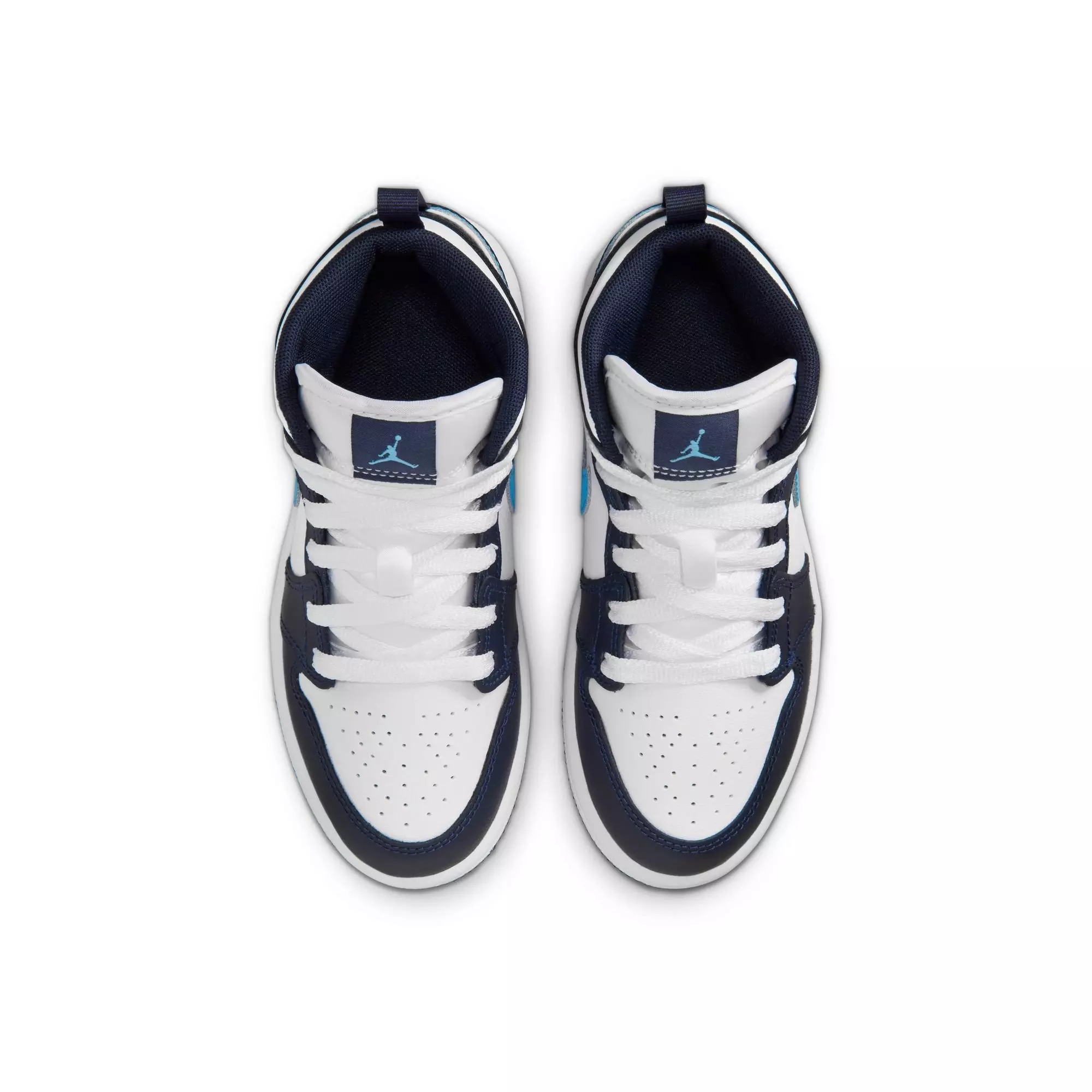 Jordan 1 Mid "Obsidian/Dk Powder Blue/White" Preschool Boys' Shoe - BLUE/WHITE