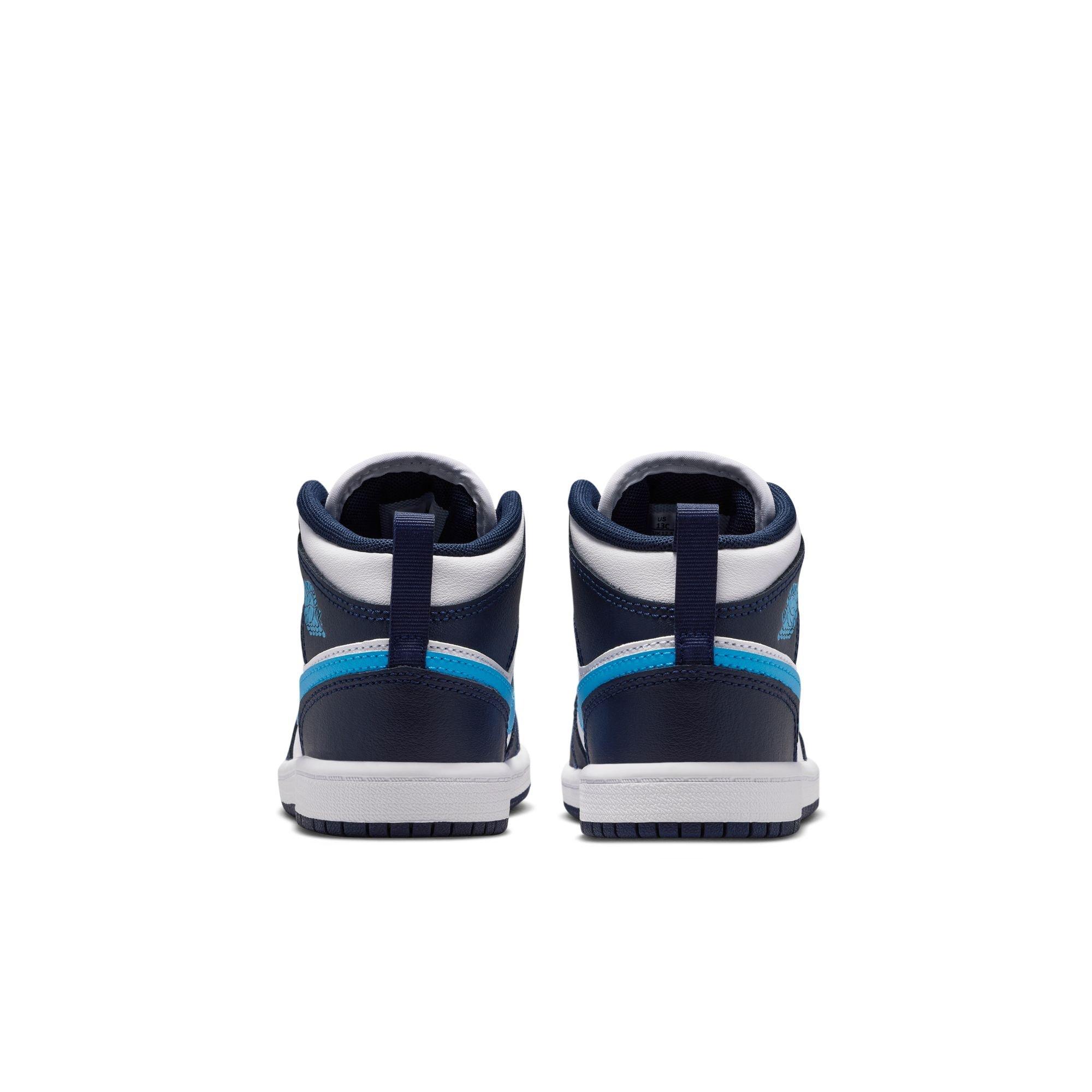 Jordan 1 Mid Preschool Boys' "Obsidian/Dk Powder Blue/White" Shoe
