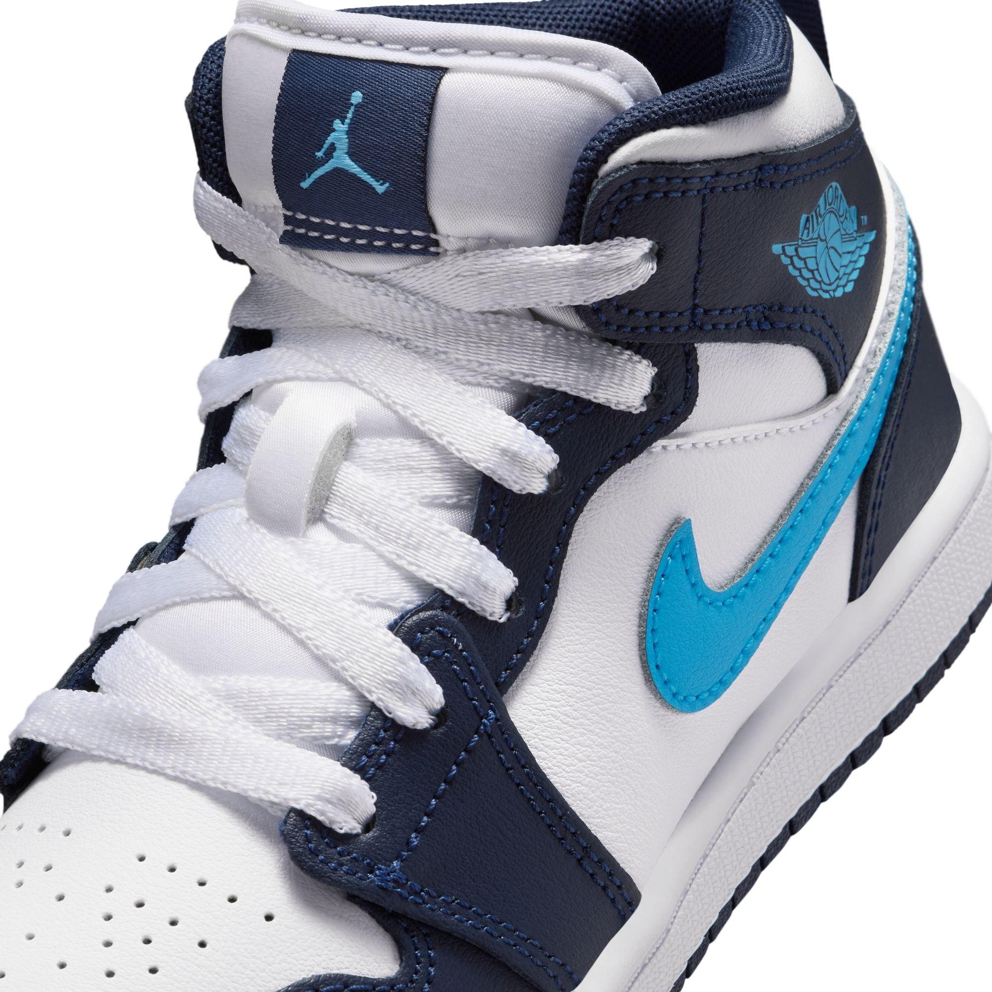 Jordan 1 Mid Preschool Boys' "Obsidian/Dk Powder Blue/White" Shoe
