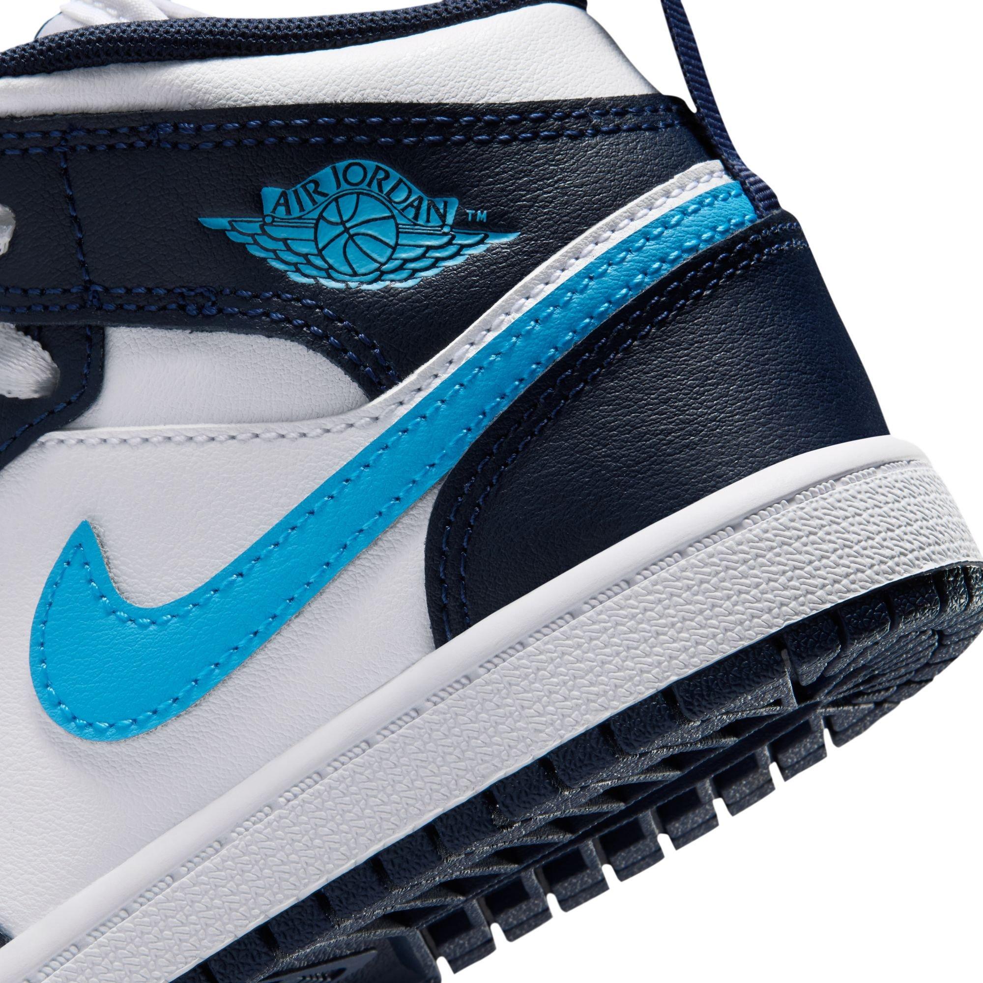 Jordan 1 Mid Preschool Boys' "Obsidian/Dk Powder Blue/White" Shoe