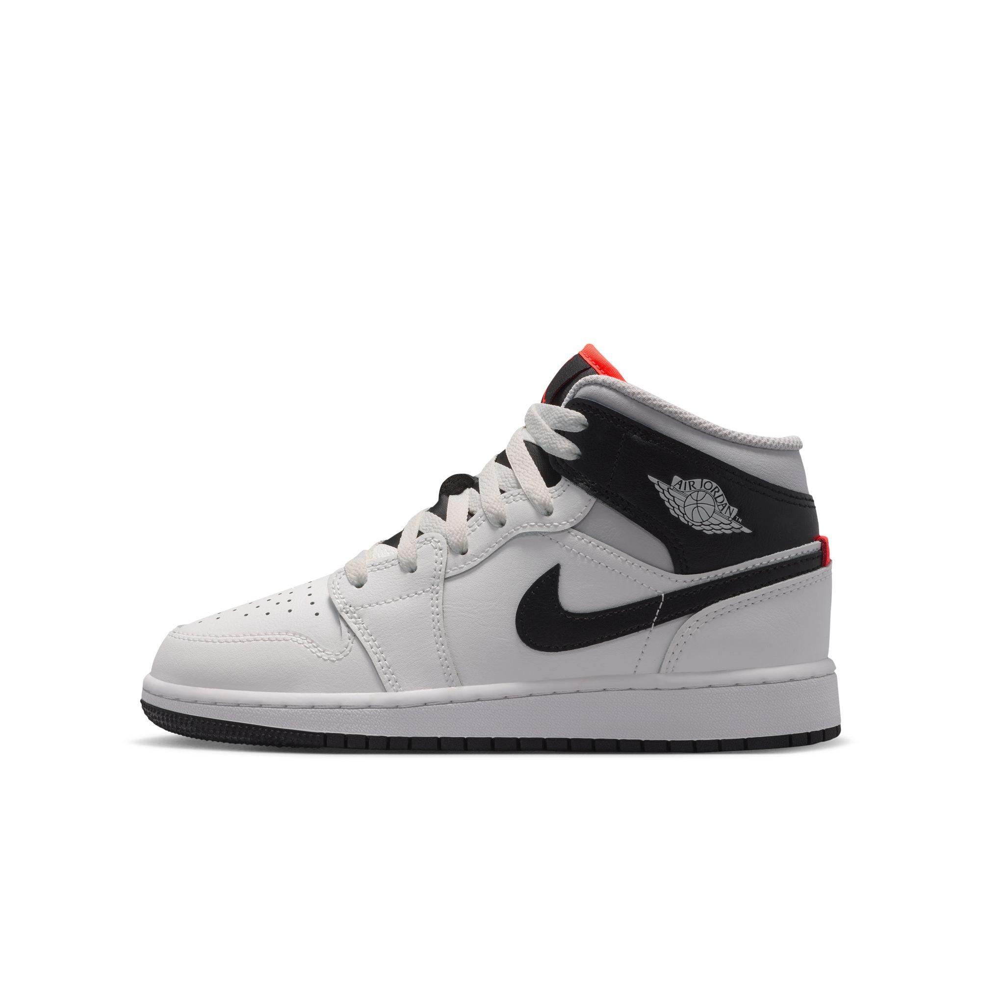 Jordan 1 Mid "Summit White/Black/Infrared 23" Grade School Boys' Shoe - WHITE/BLACK/RED Thumbnail View 3