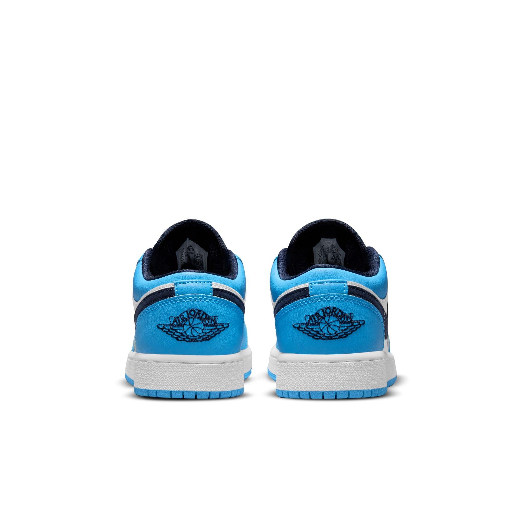 Jordan 1 Low "White/Dk Powder Blue/Obsidian" Grade School Boys' Shoe - BLUE/WHITE Thumbnail View 7