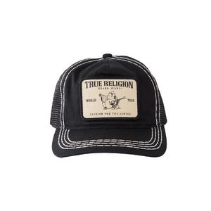 True Religion Big T Patch Trucker Hat-Black/White