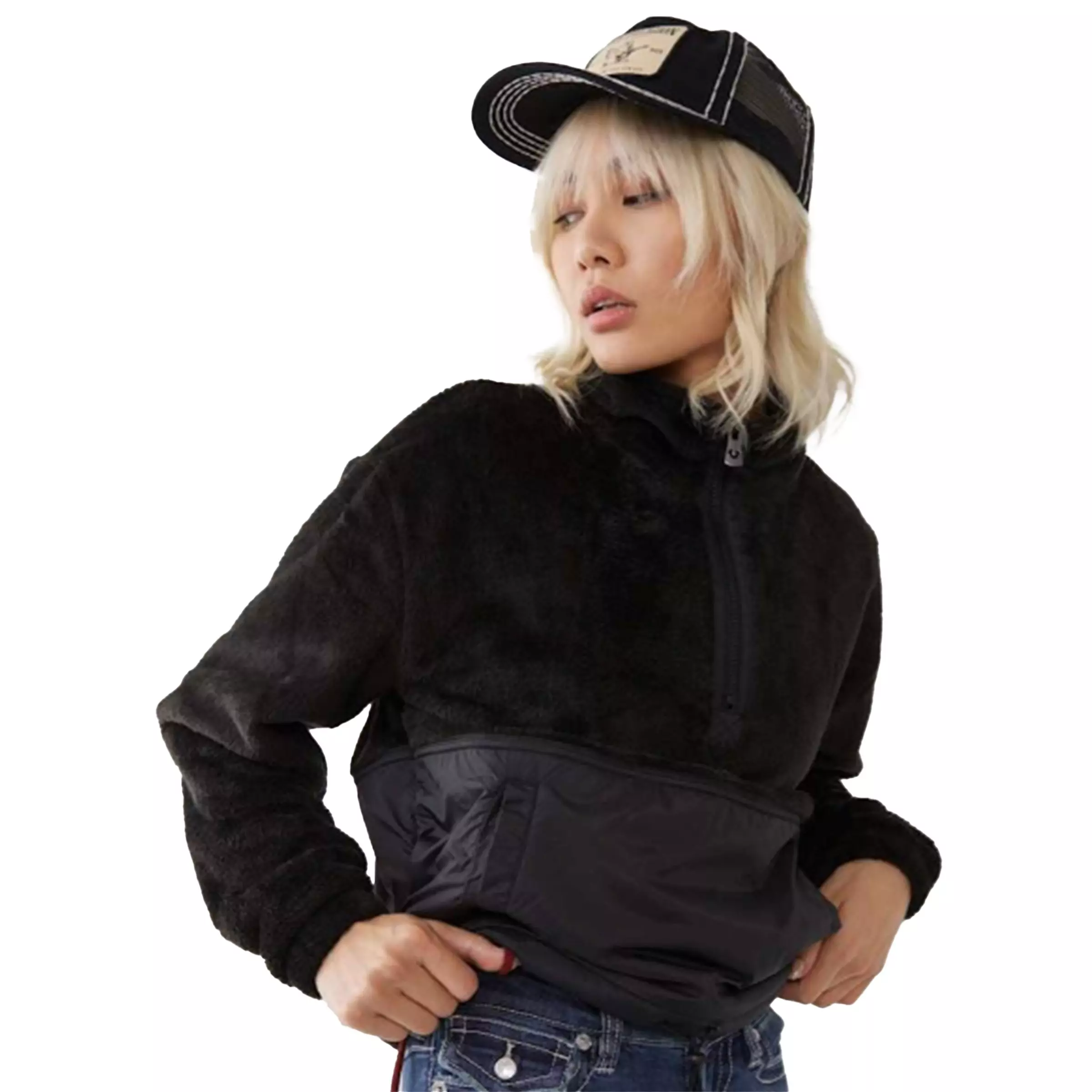 True Religion Big T Patch Trucker Hat-Black/White - BLACK/WHITE